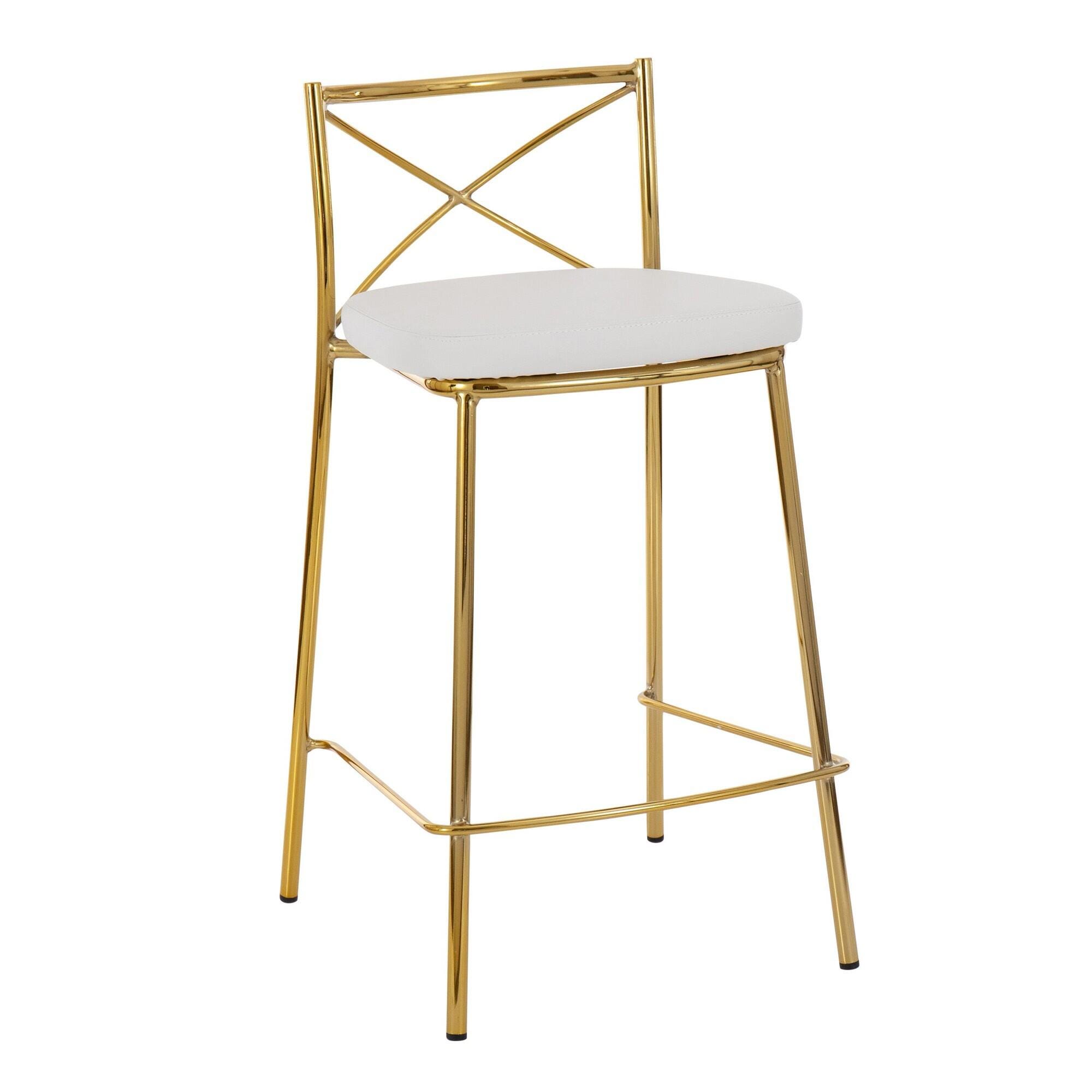 LumiSource Charlotte Counter Height Bar Stool (Set of 2), White/Gold, large