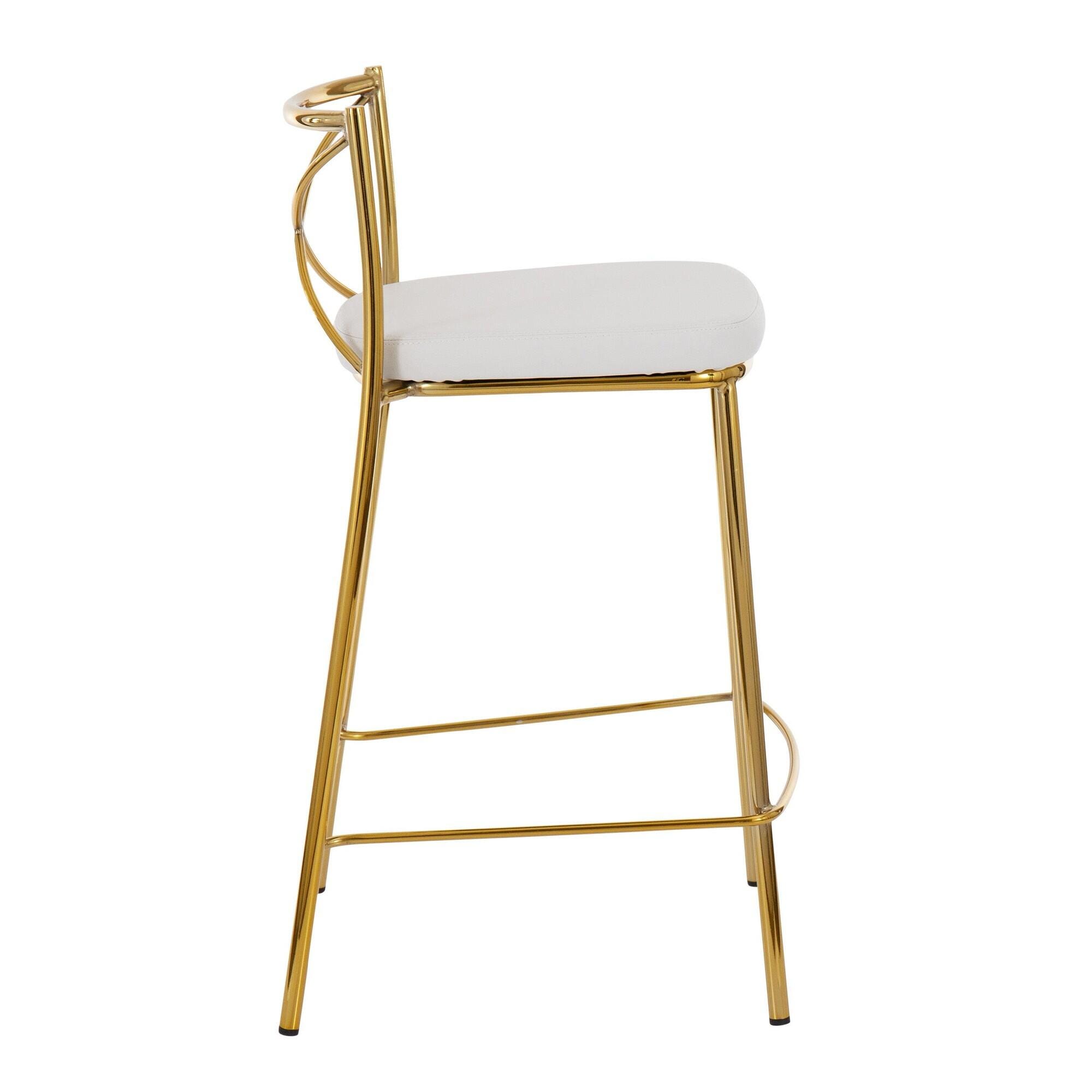 LumiSource Charlotte Counter Height Bar Stool (Set of 2), White/Gold, large