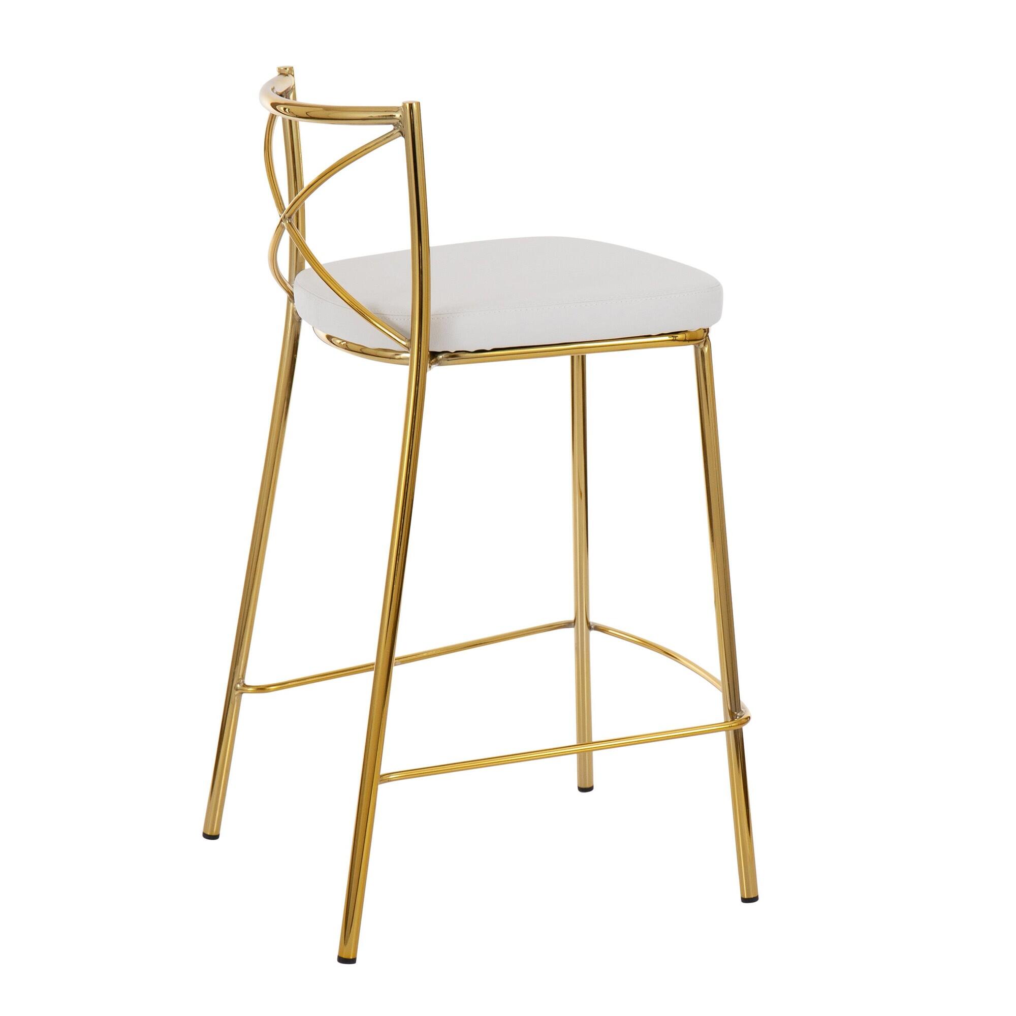 LumiSource Charlotte Counter Height Bar Stool (Set of 2), White/Gold, large