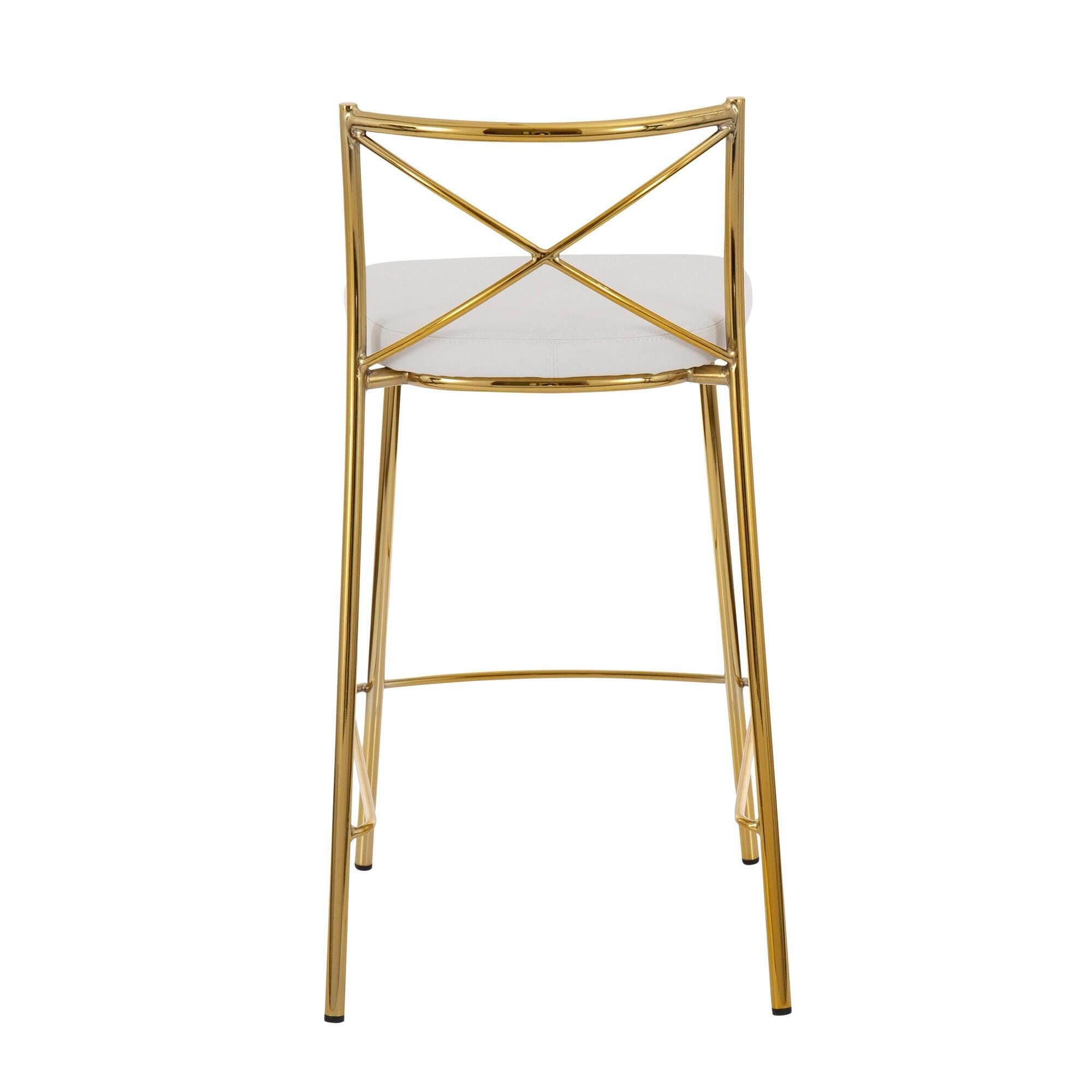 LumiSource Charlotte Counter Height Bar Stool (Set of 2), White/Gold, large