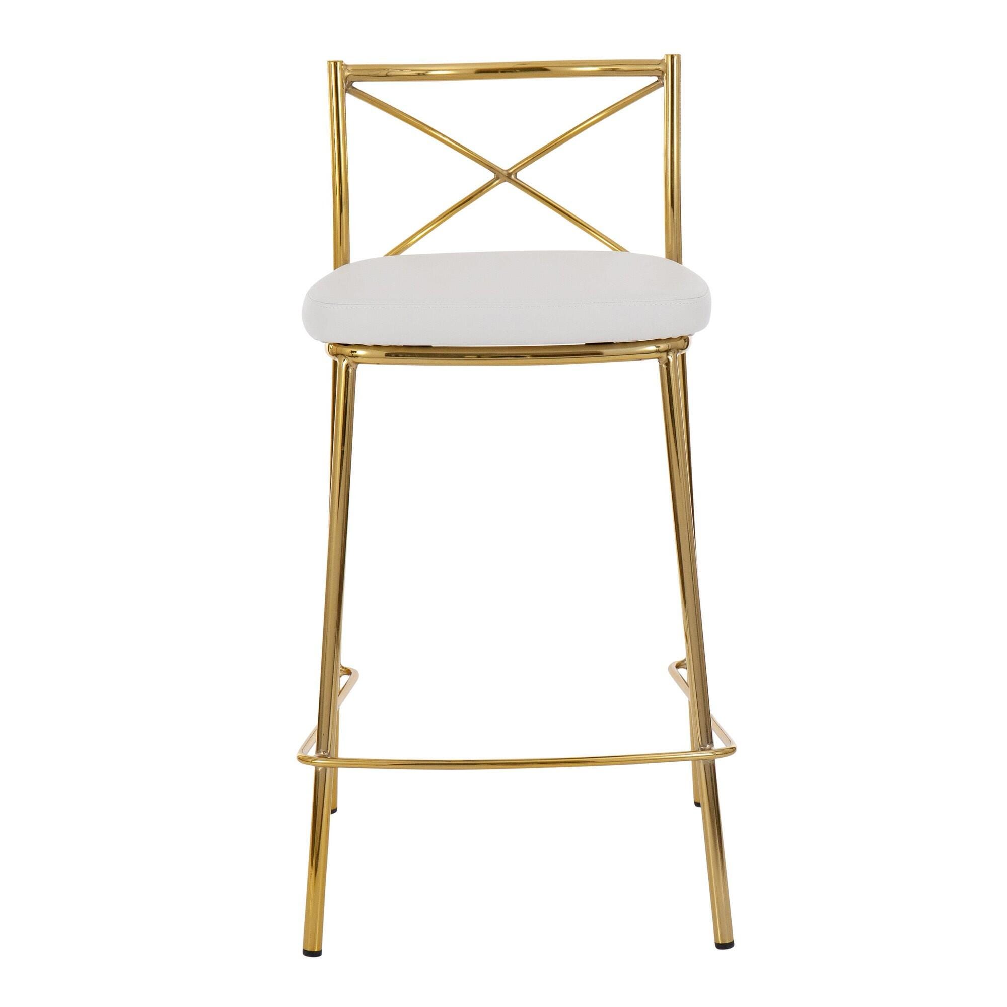 LumiSource Charlotte Counter Height Bar Stool (Set of 2), White/Gold, large