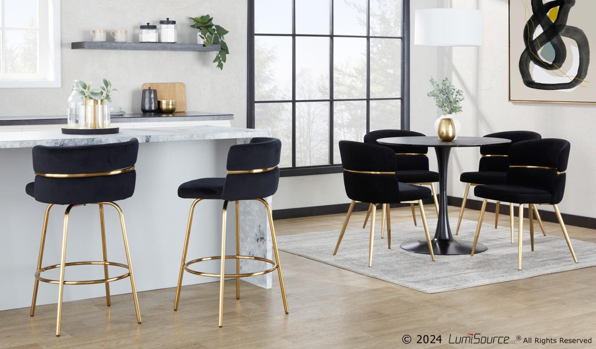 LumiSource Cinch Dining Chair (Set of 2), Black/Gold, rollover