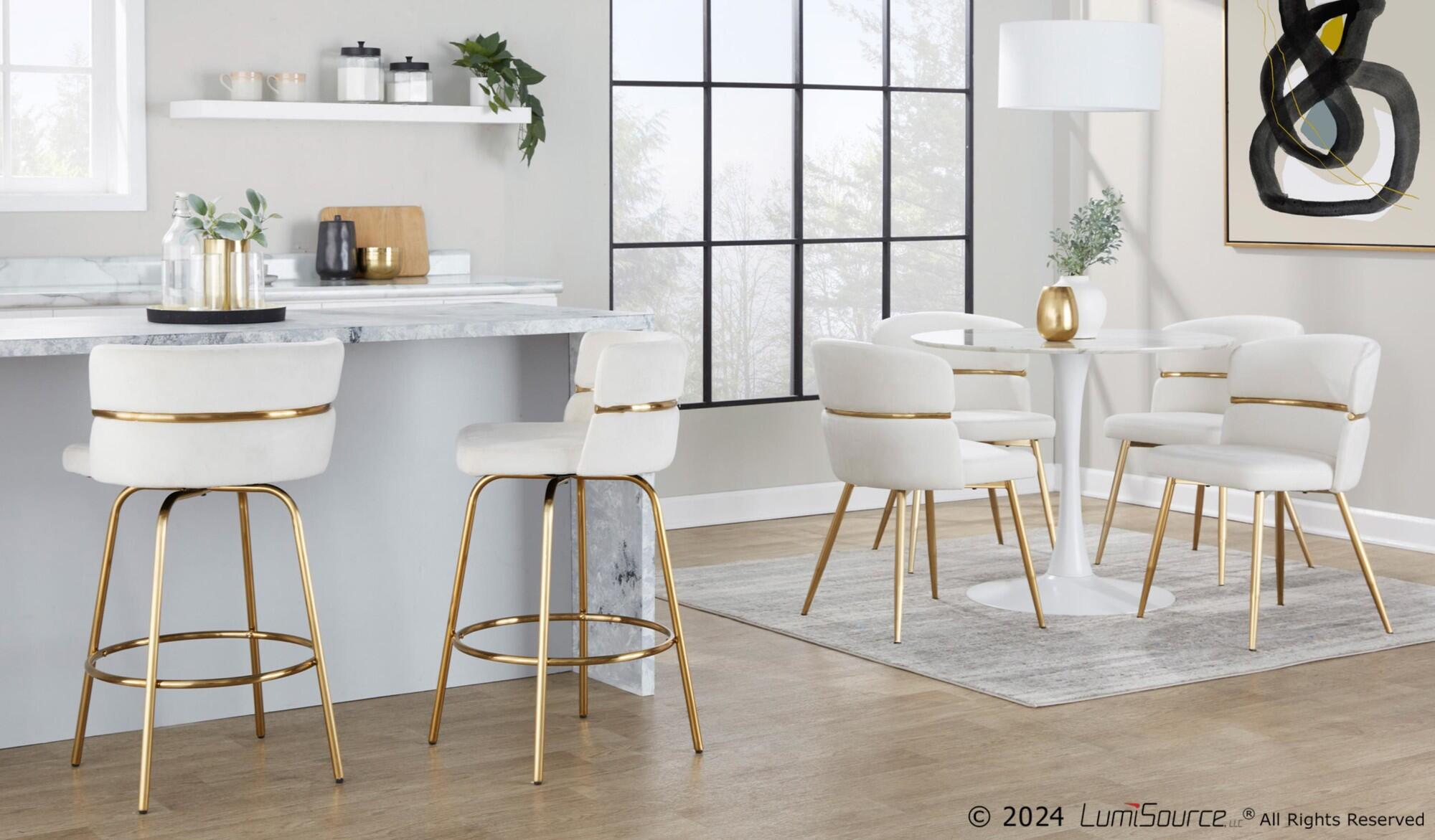 LumiSource Cinch Dining Chair (Set of 2), Cream/Gold, rollover