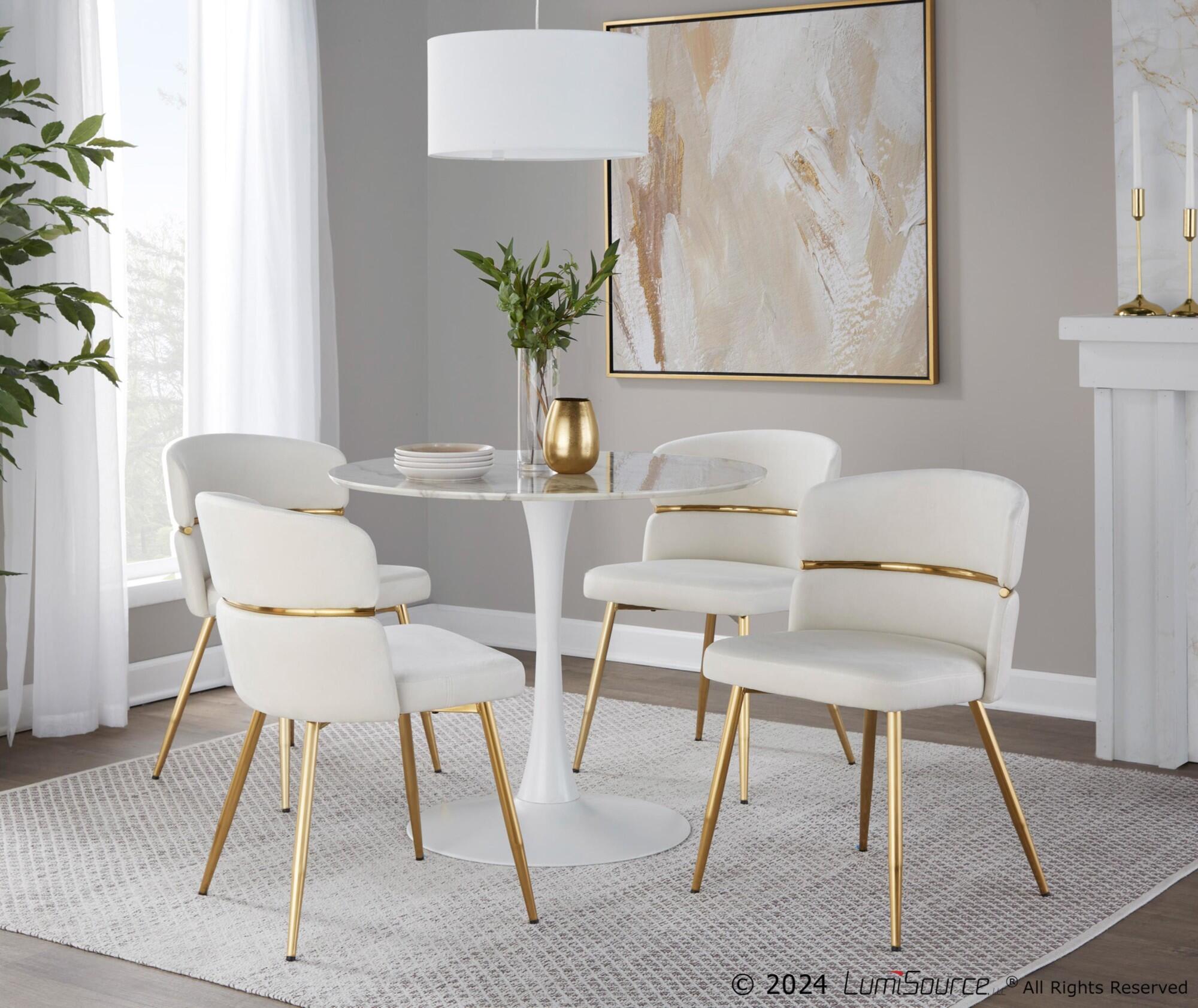 LumiSource Cinch Dining Chair (Set of 2), Cream/Gold, large