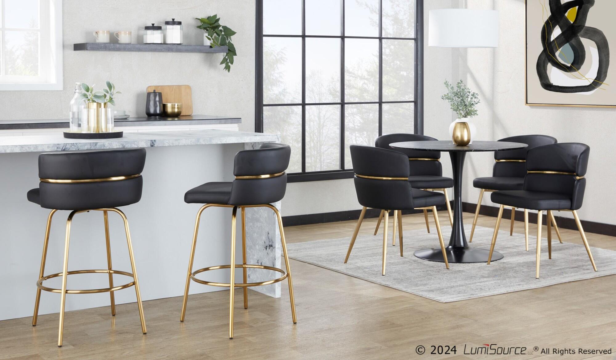 LumiSource Cinch Solid Dining Chair (Set of 2), Black/Gold, rollover