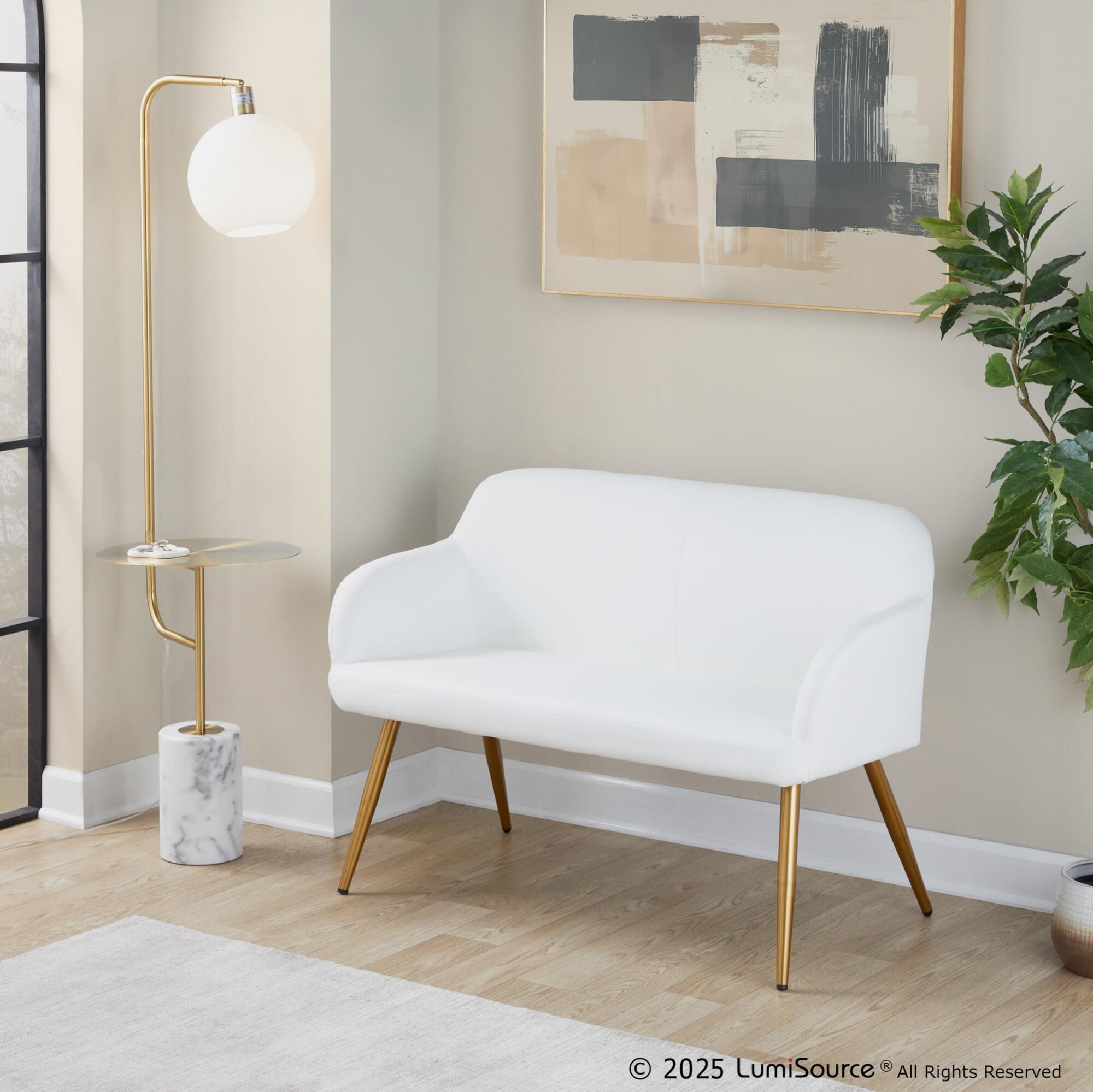 LumiSource Daniella 23" Dining Bench, White/Gold, large