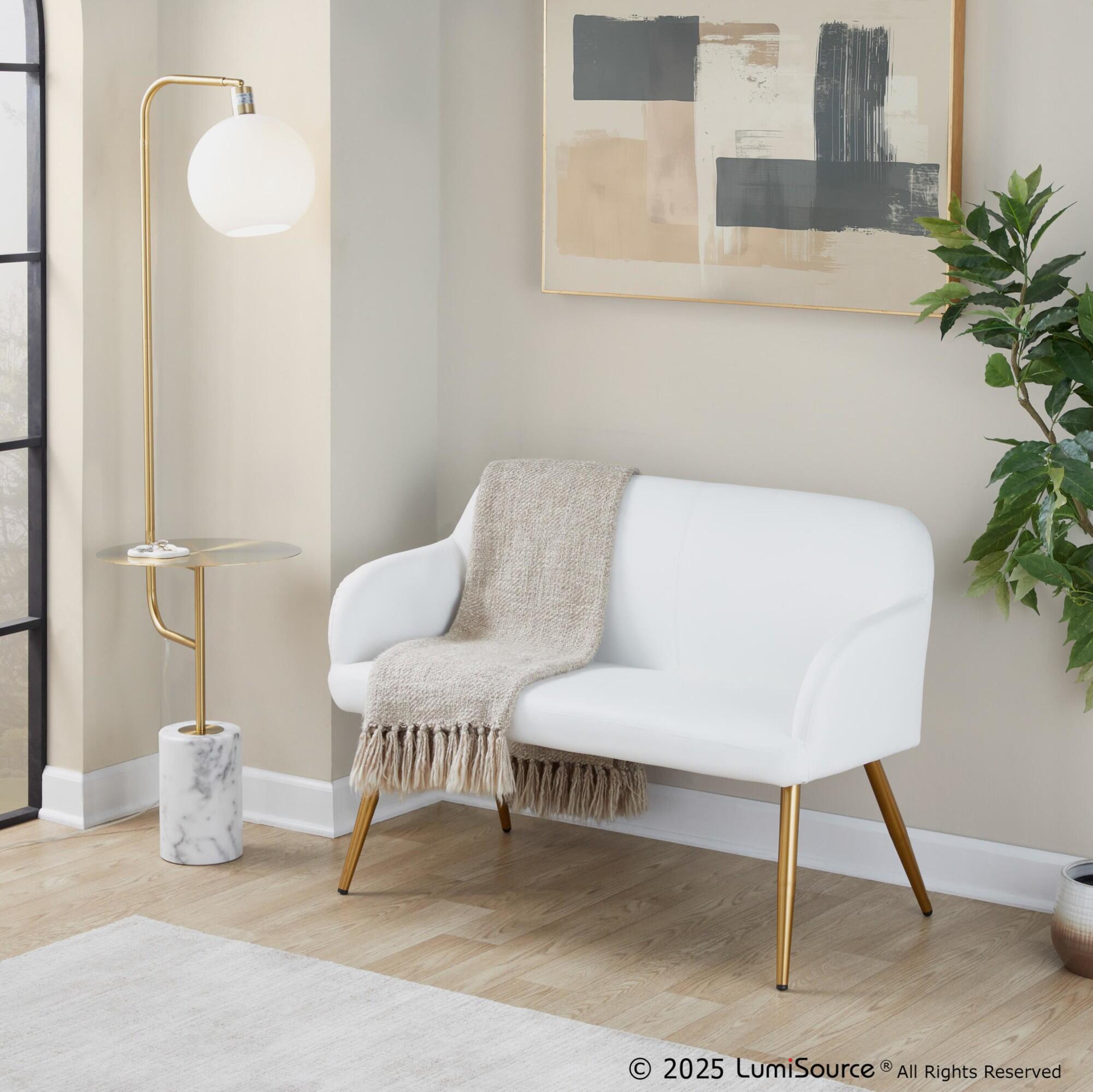 LumiSource Daniella 23" Dining Bench, White/Gold, large