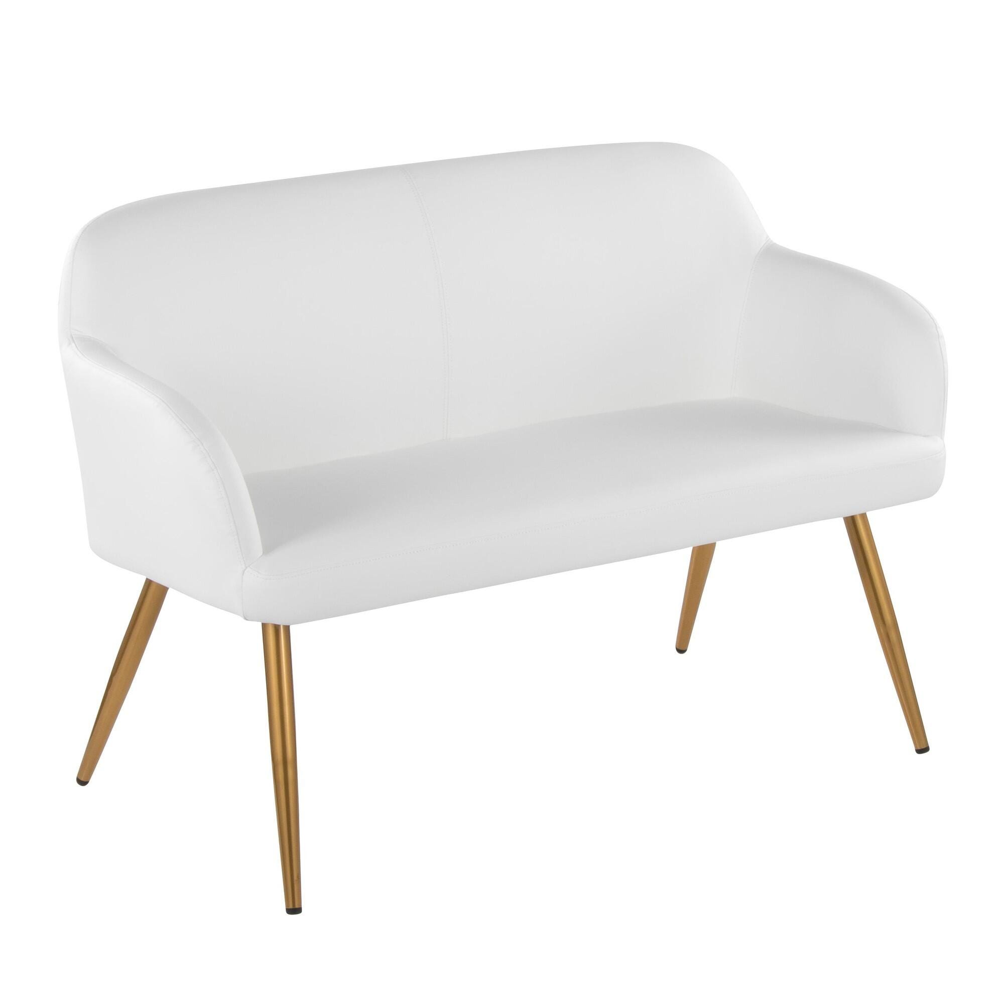 LumiSource Daniella 23" Dining Bench, White/Gold, large