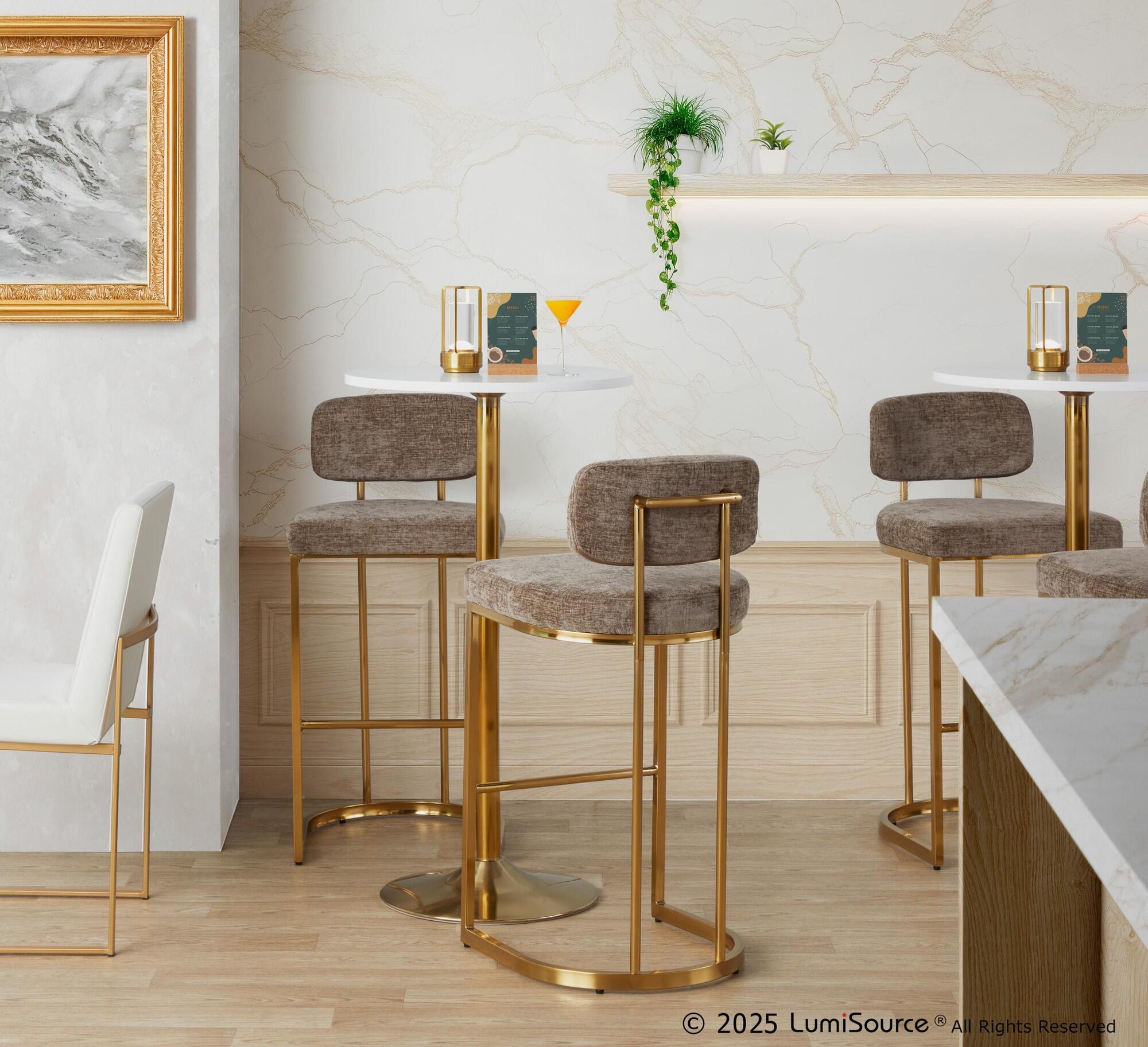 LumiSource Demi Bar Height Bar Stool (Set of 2), Brown/Gold, rollover