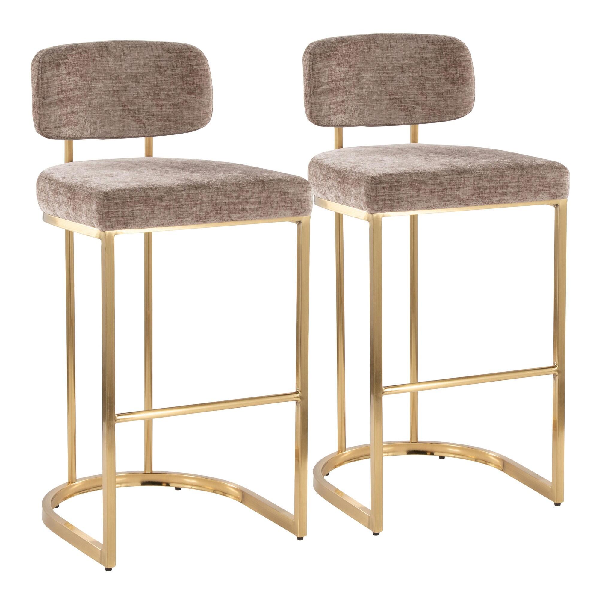 LumiSource Demi Bar Height Bar Stool (Set of 2), Brown/Gold, large
