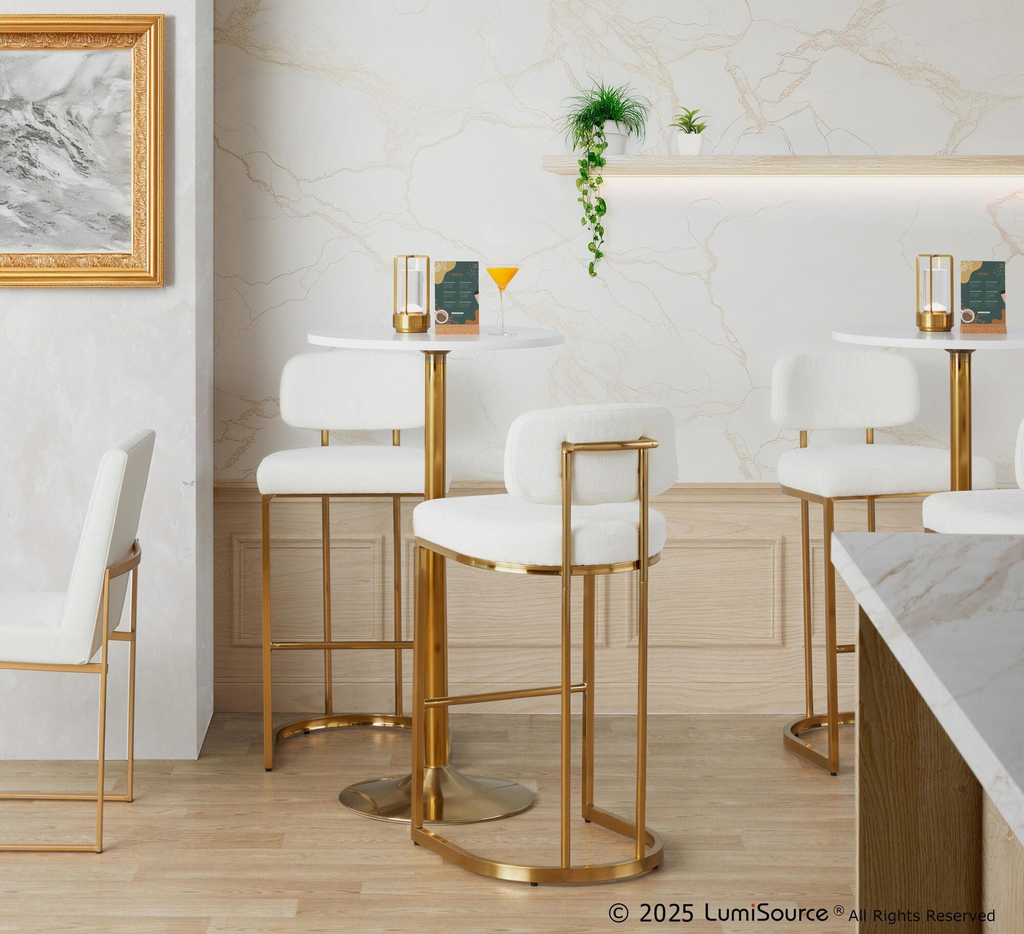 LumiSource Demi Bar Height Bar Stool (Set of 2), Cream/Gold, rollover