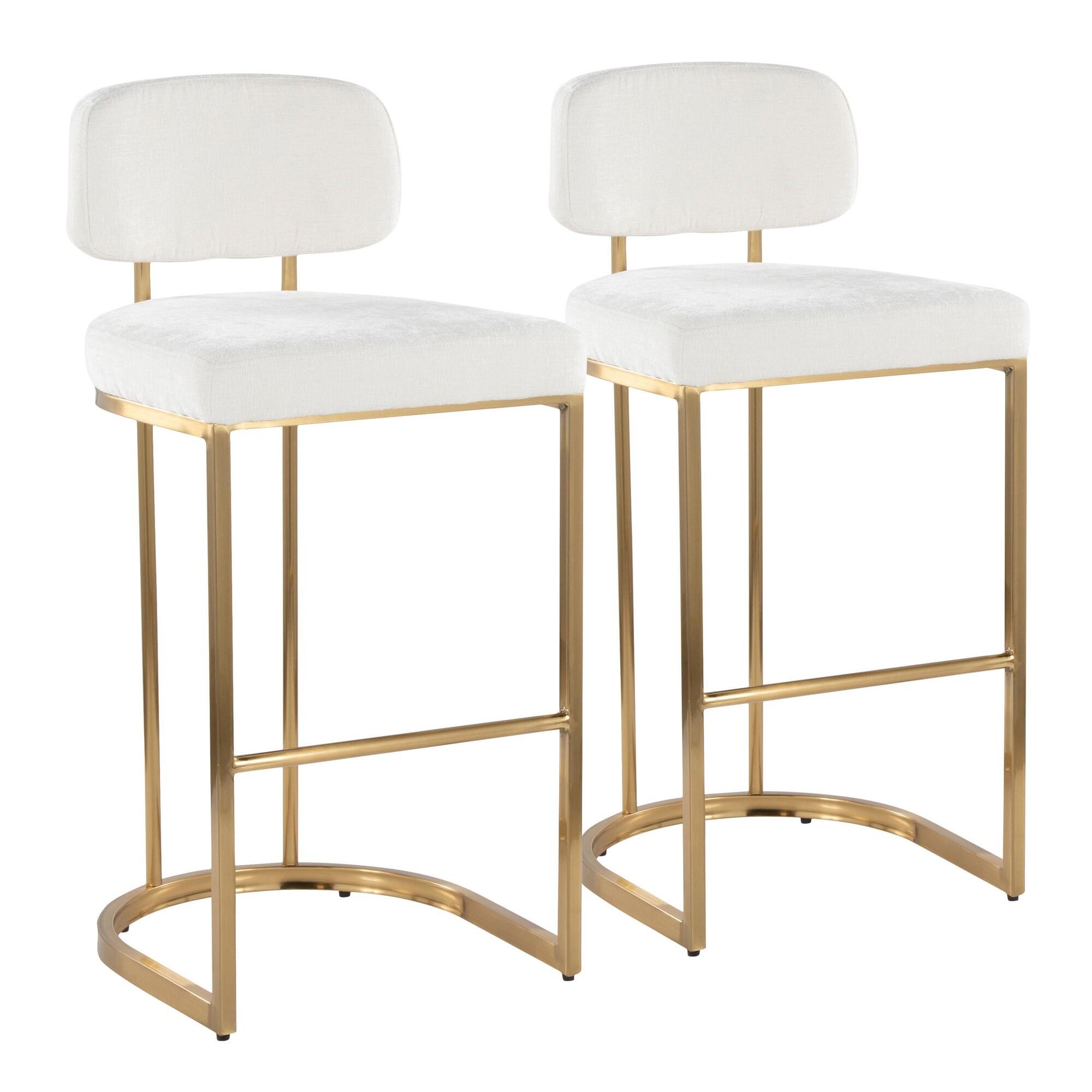 LumiSource Demi Bar Height Bar Stool (Set of 2), Cream/Gold, large