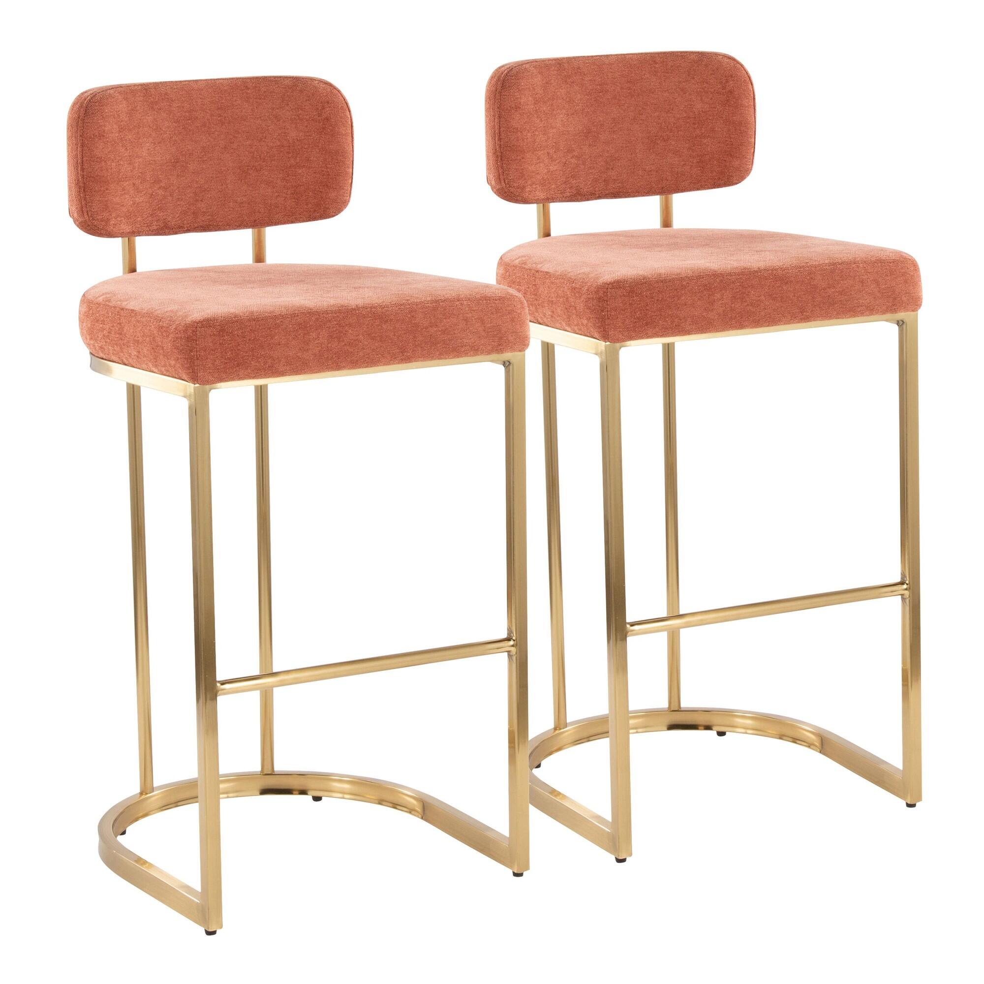LumiSource Demi Bar Height Bar Stool (Set of 2), Salmon/Gold, large