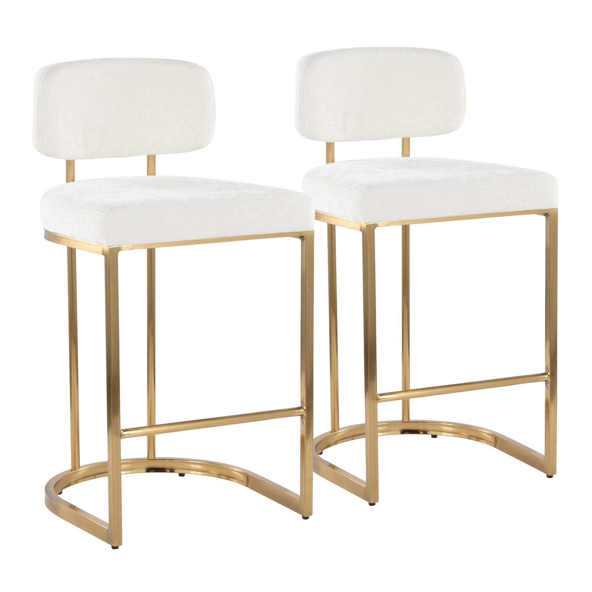 LumiSource Demi Counter Height Bar Stool (Set of 2), Cream/Gold, large