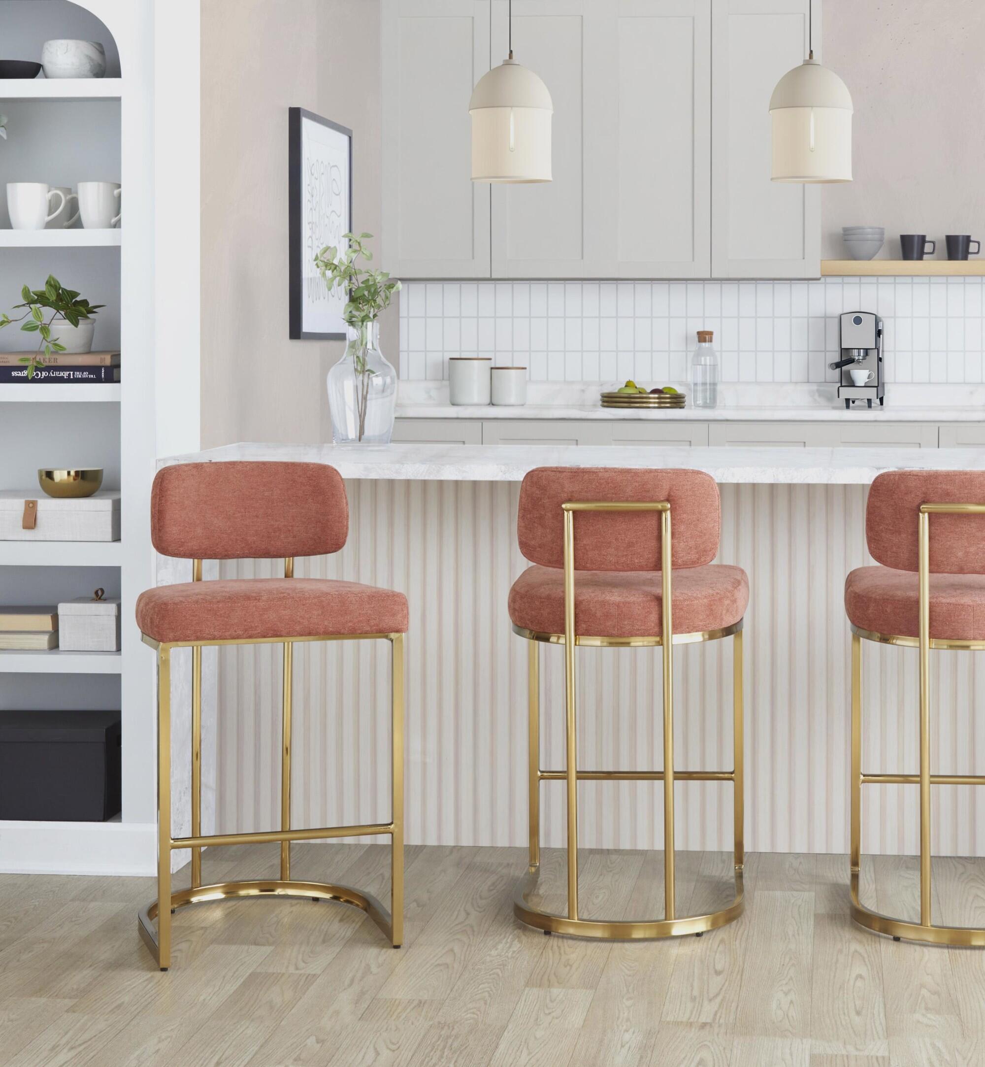 LumiSource Demi Counter Height Bar Stool (Set of 2), Salmon/Gold, large