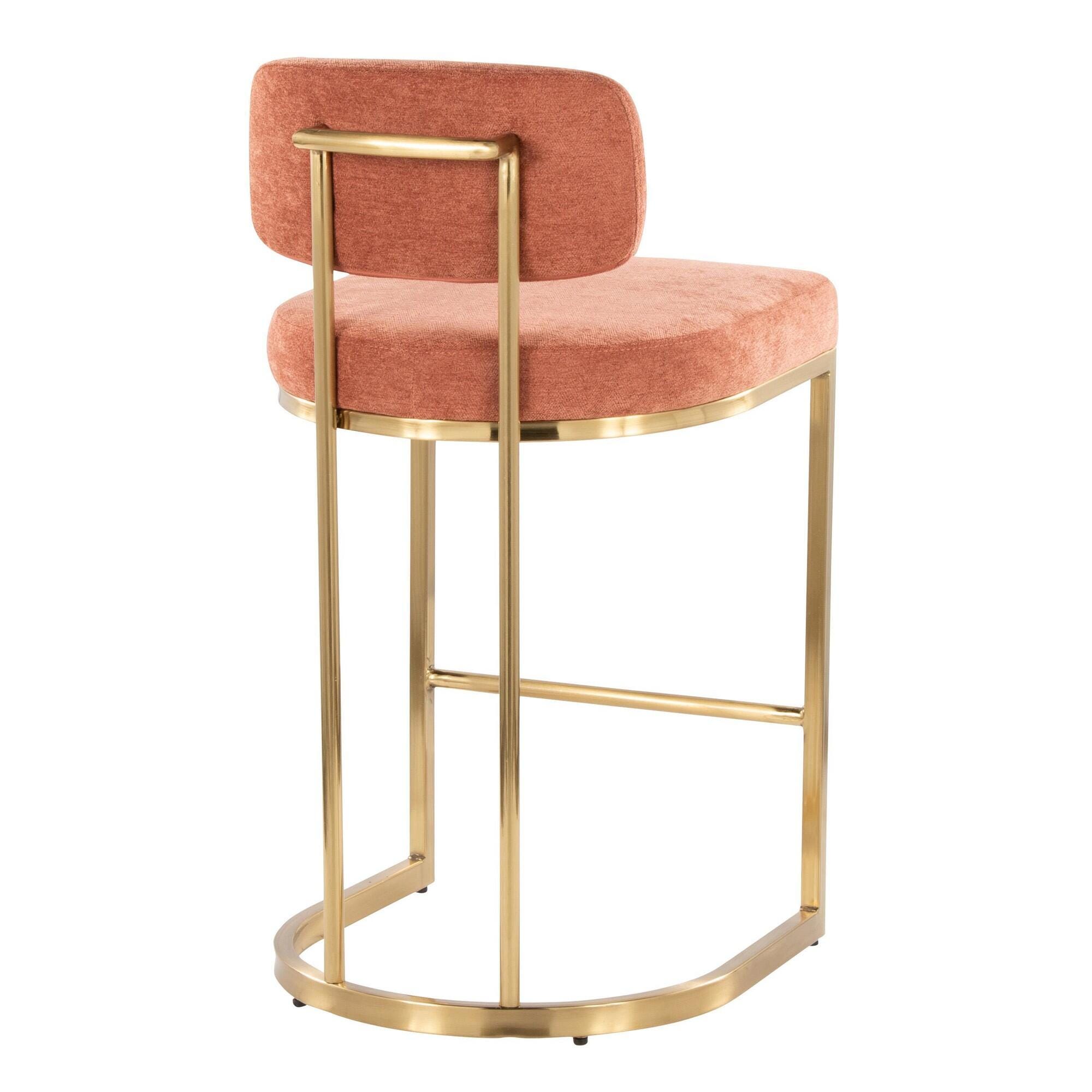 LumiSource Demi Counter Height Bar Stool (Set of 2), Salmon/Gold, large