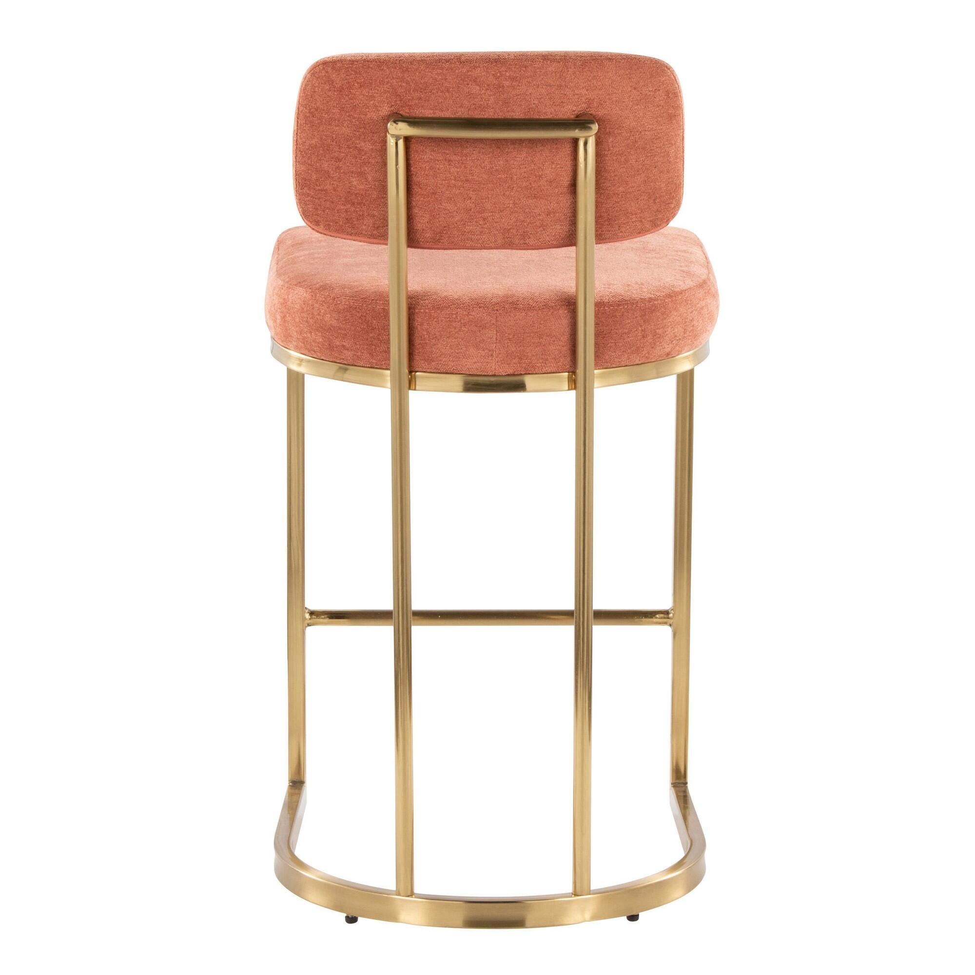 LumiSource Demi Counter Height Bar Stool (Set of 2), Salmon/Gold, large