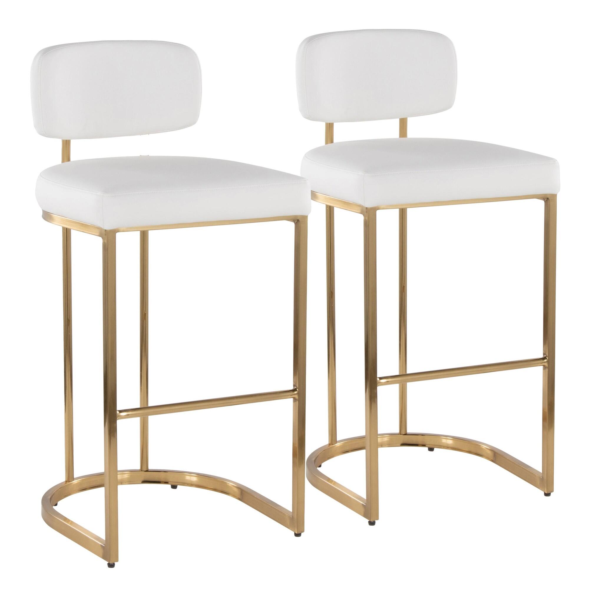 LumiSource Demi Solid Bar Height Bar Stool (Set of 2), White/Gold, large