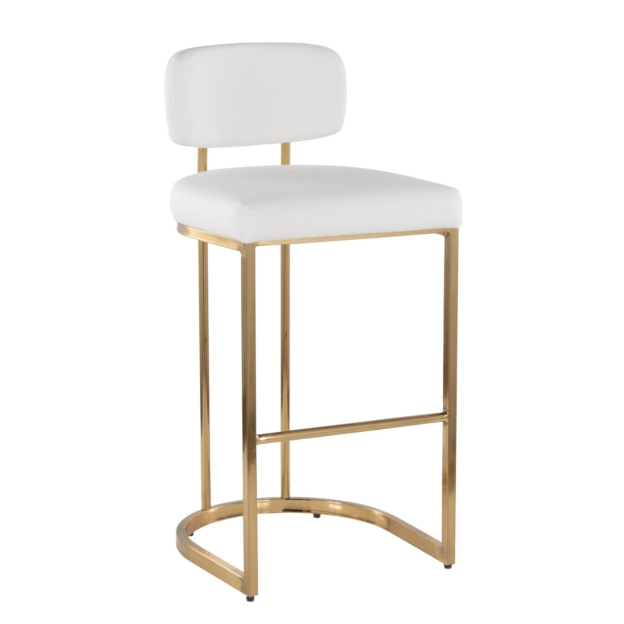 LumiSource Demi Solid Bar Height Bar Stool (Set of 2), White/Gold, large