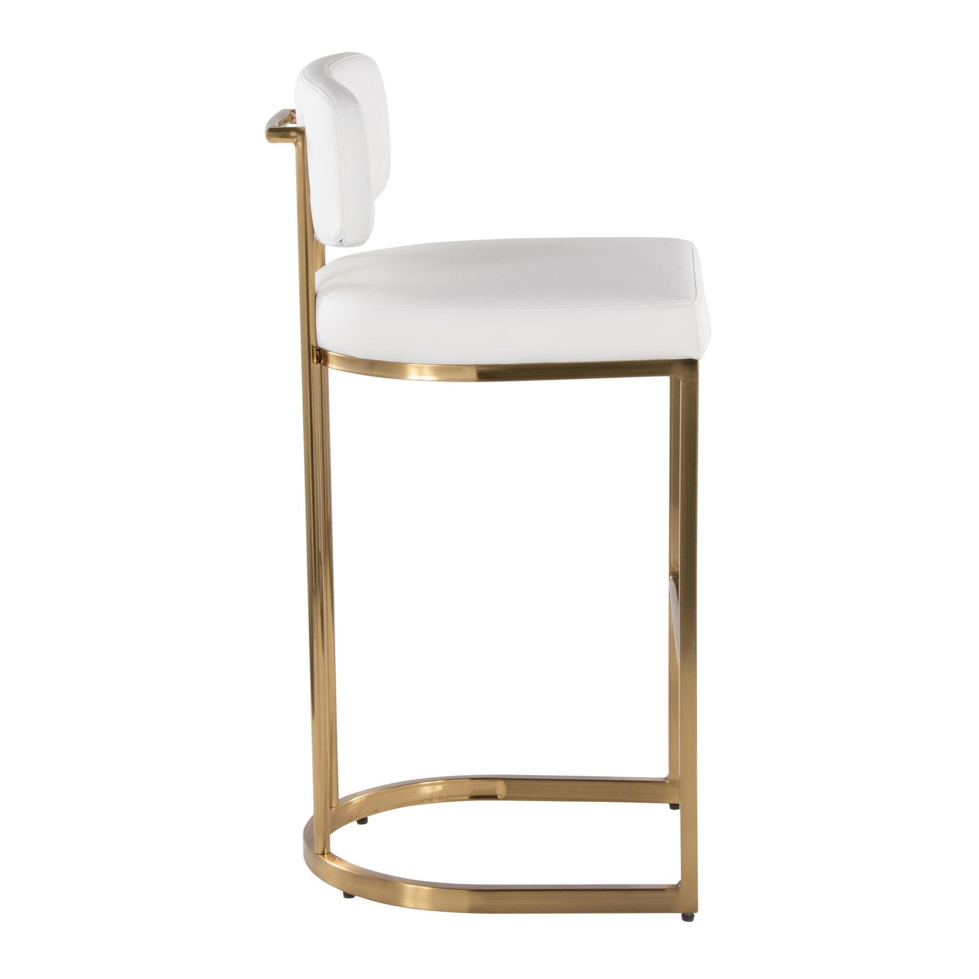 LumiSource Demi Solid Bar Height Bar Stool (Set of 2), White/Gold, large