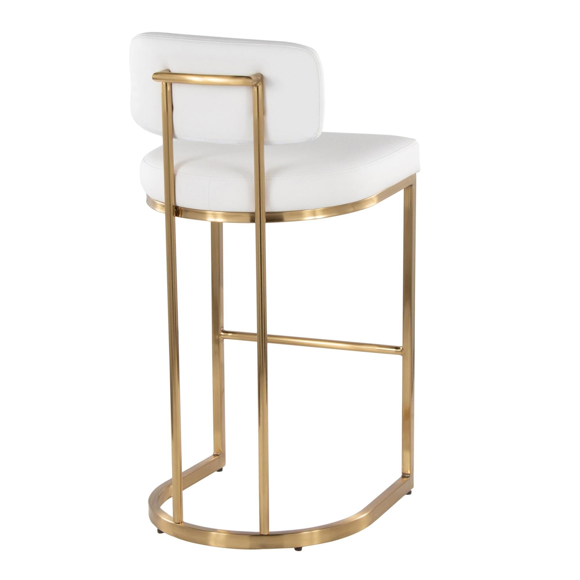 LumiSource Demi Solid Bar Height Bar Stool (Set of 2), White/Gold, large