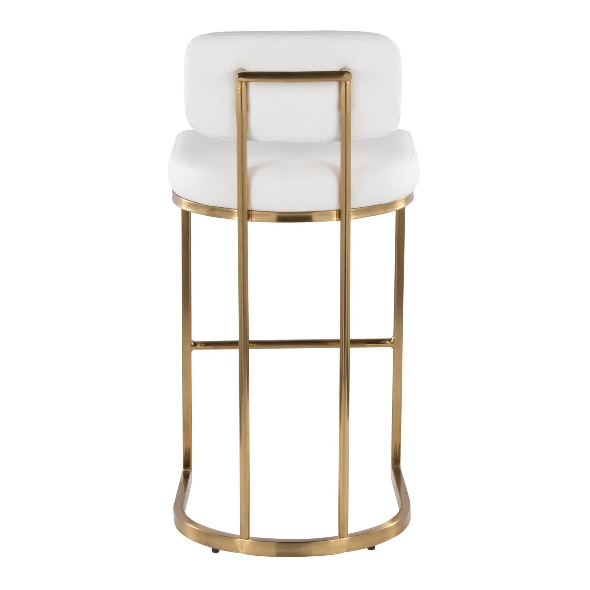 LumiSource Demi Solid Bar Height Bar Stool (Set of 2), White/Gold, large