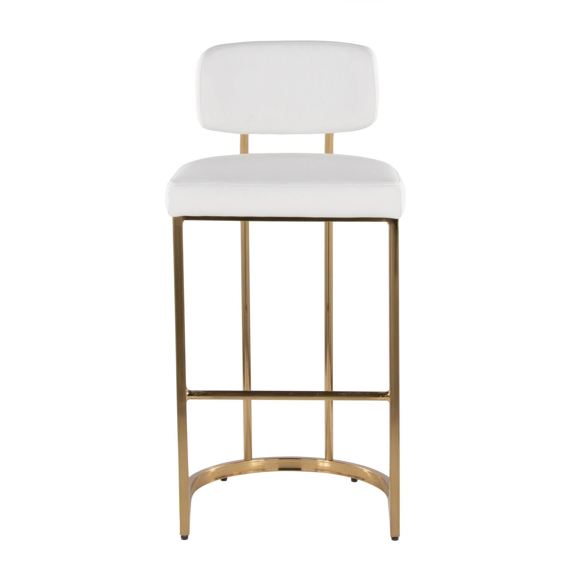 LumiSource Demi Solid Bar Height Bar Stool (Set of 2), White/Gold, large