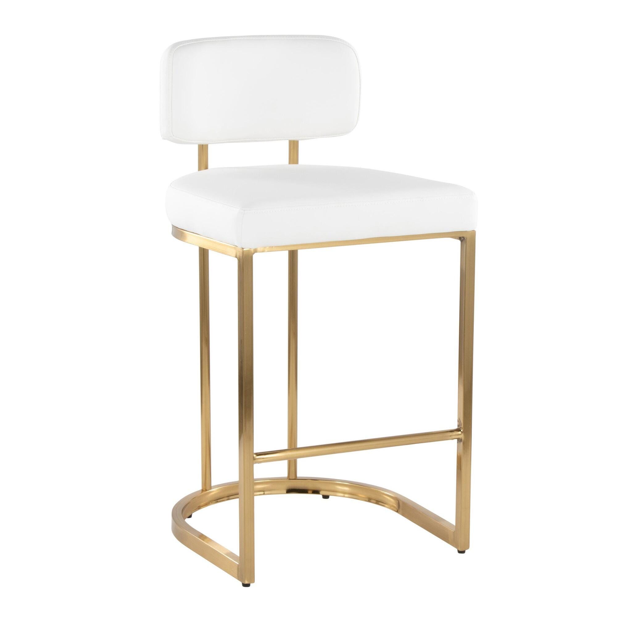 LumiSource Demi Solid Counter Height Bar Stool (Set of 2), White/Gold, large