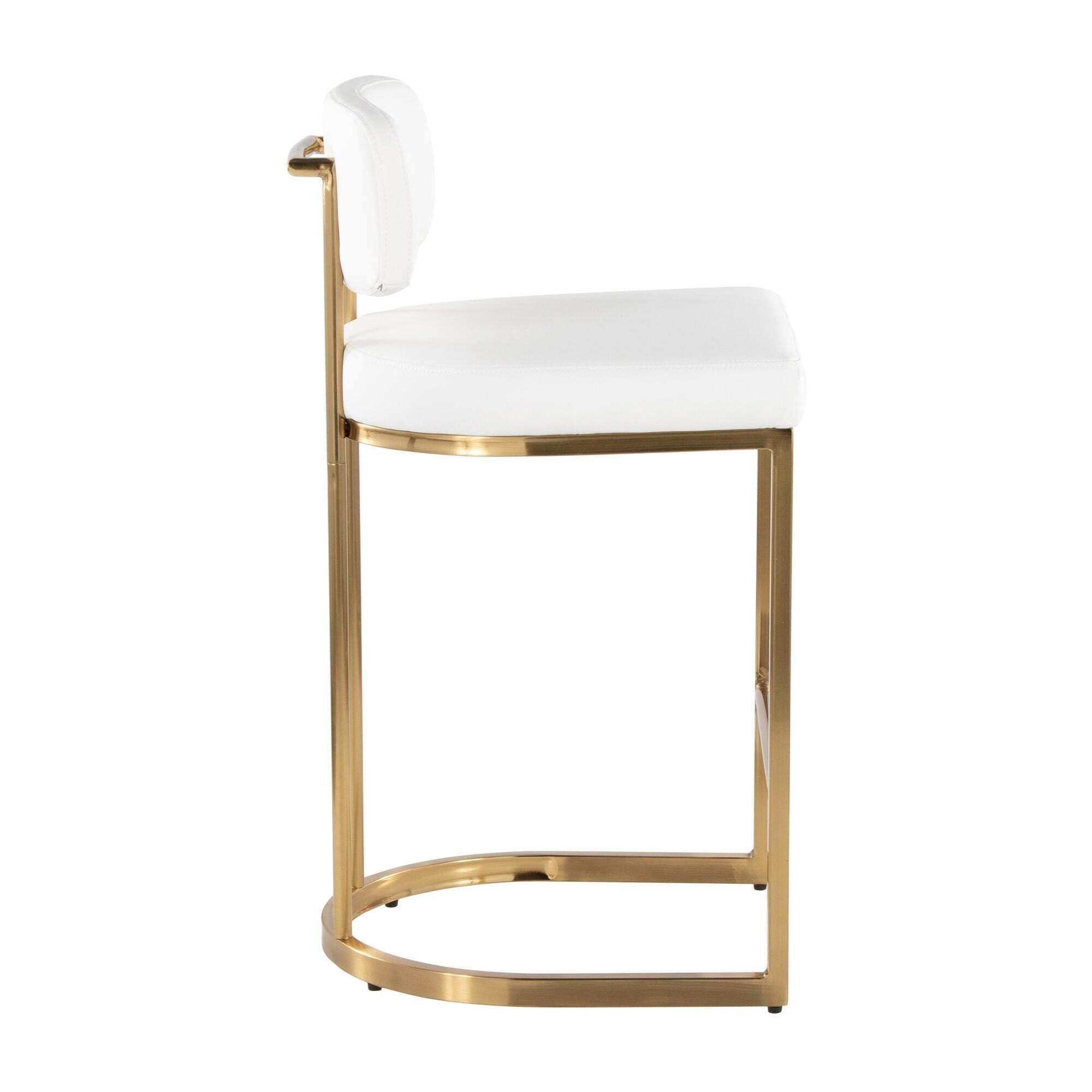 LumiSource Demi Solid Counter Height Bar Stool (Set of 2), White/Gold, large