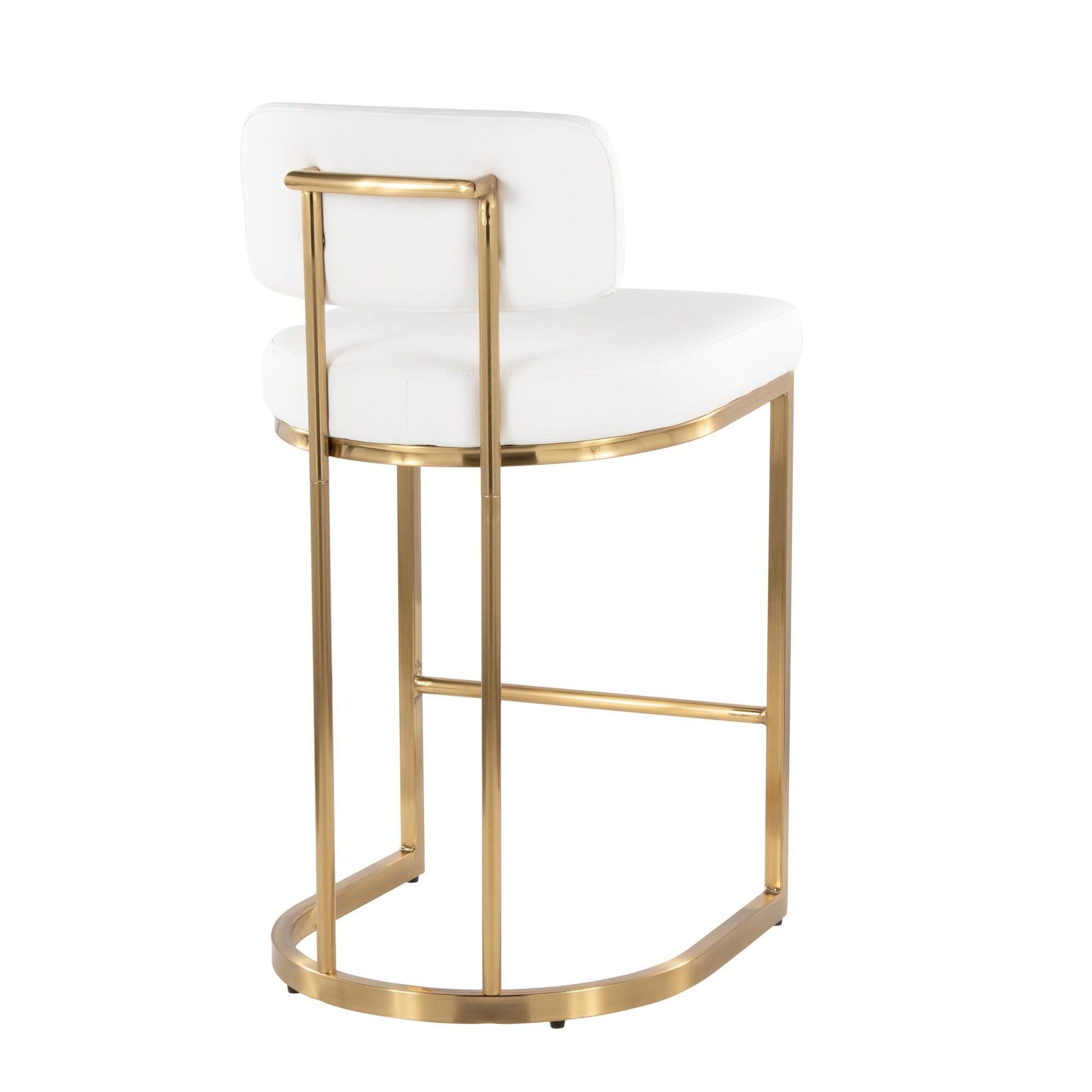LumiSource Demi Solid Counter Height Bar Stool (Set of 2), White/Gold, large