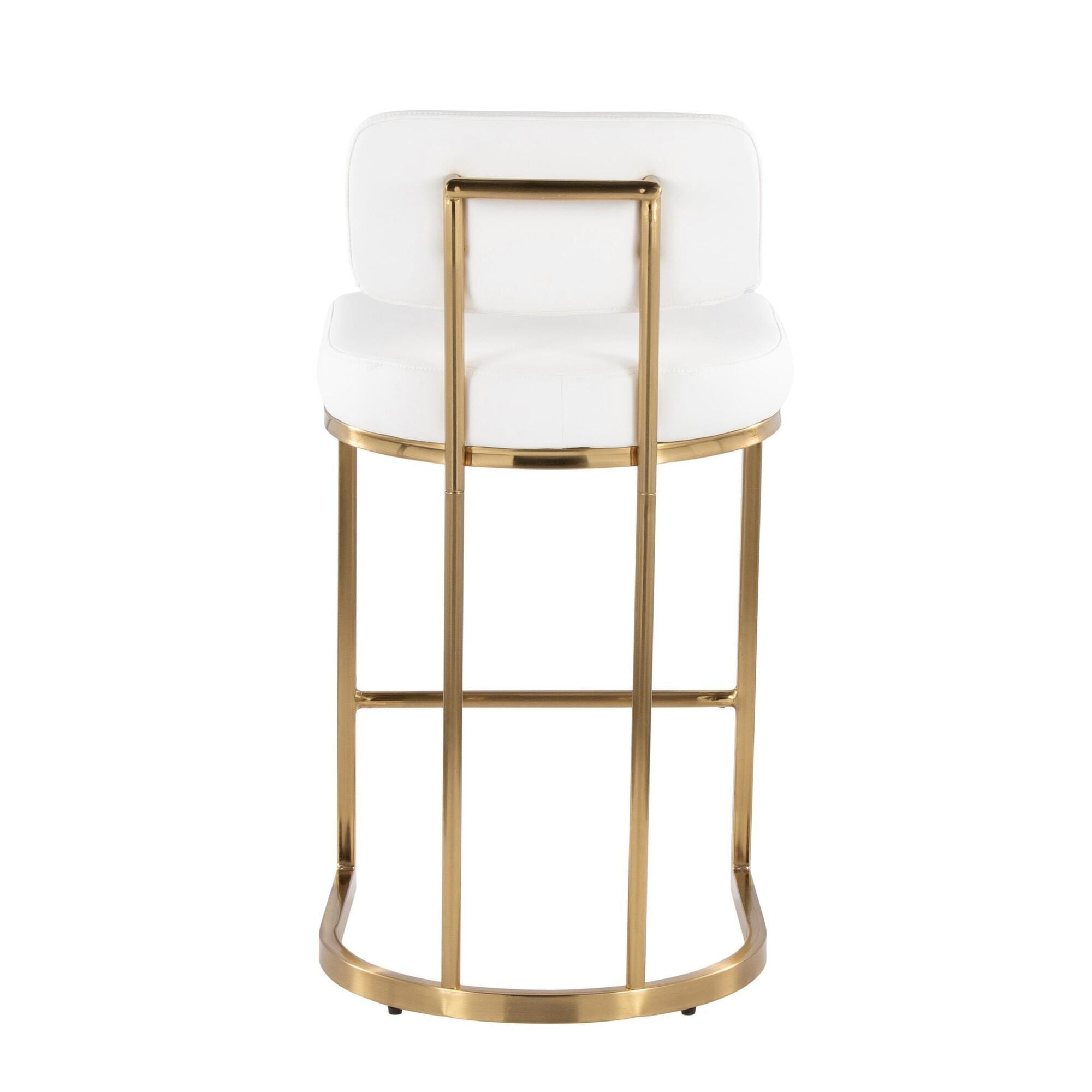 LumiSource Demi Solid Counter Height Bar Stool (Set of 2), White/Gold, large