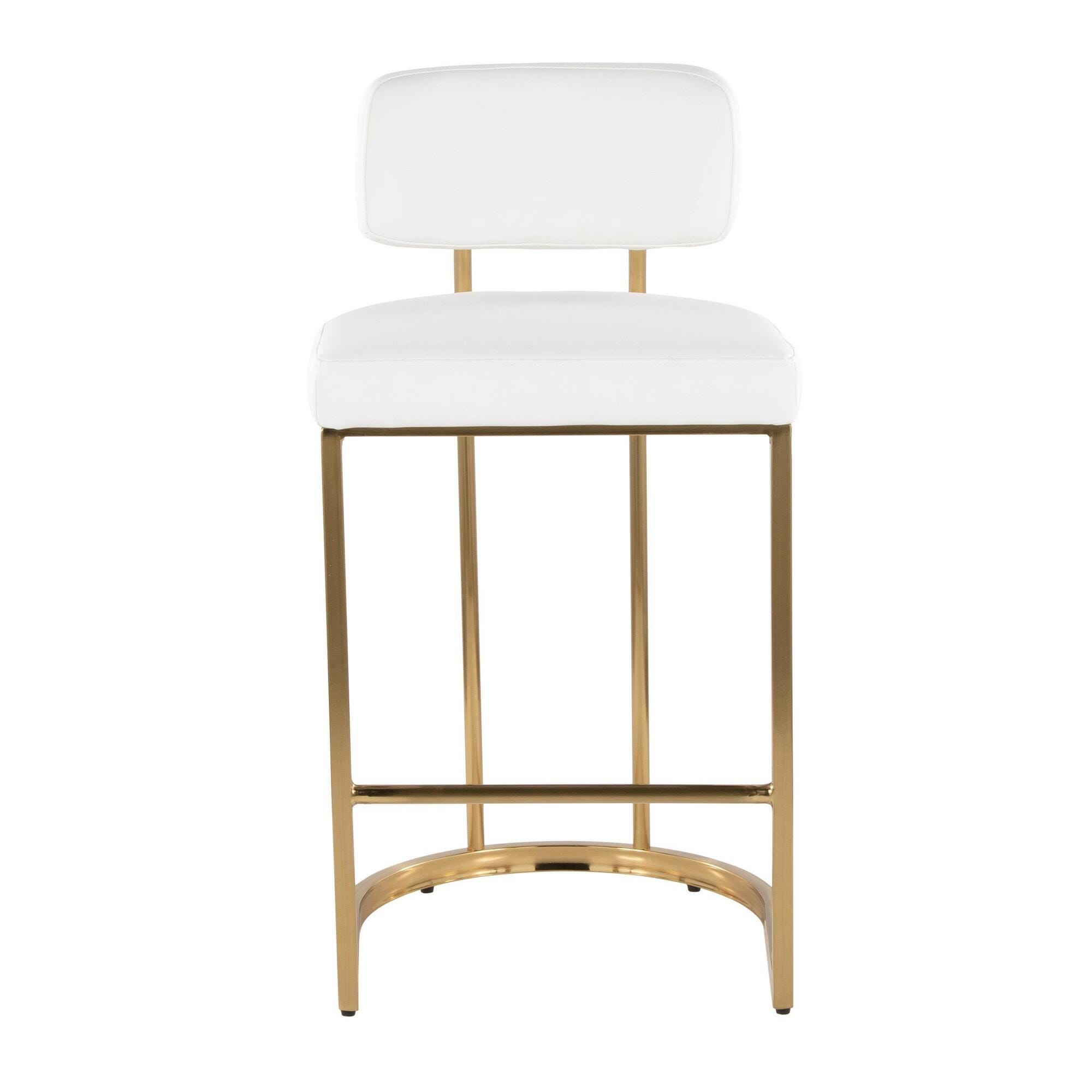 LumiSource Demi Solid Counter Height Bar Stool (Set of 2), White/Gold, large