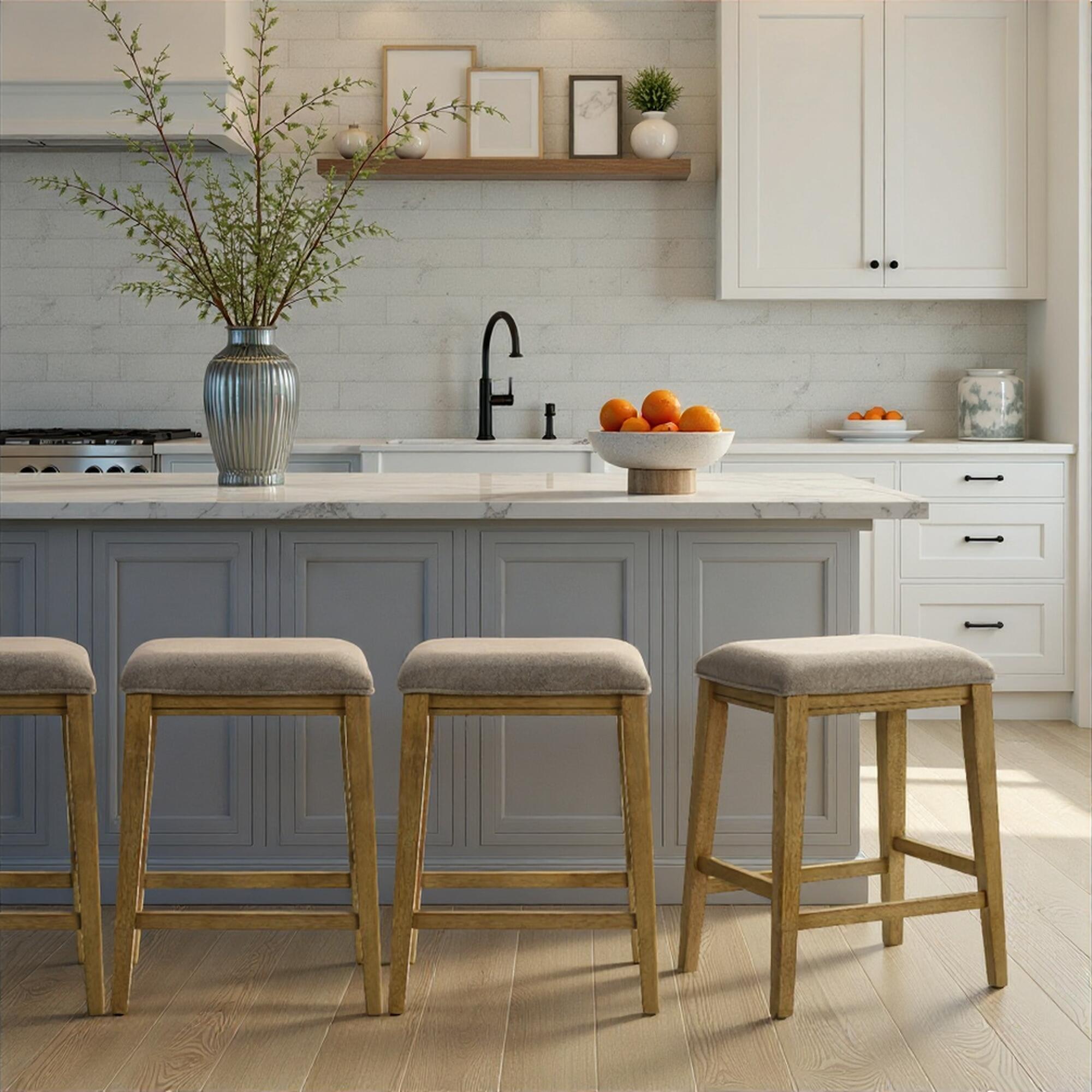 Armen Living Jane Counter Height Bar Stool, Taupe/Amber Glow, large