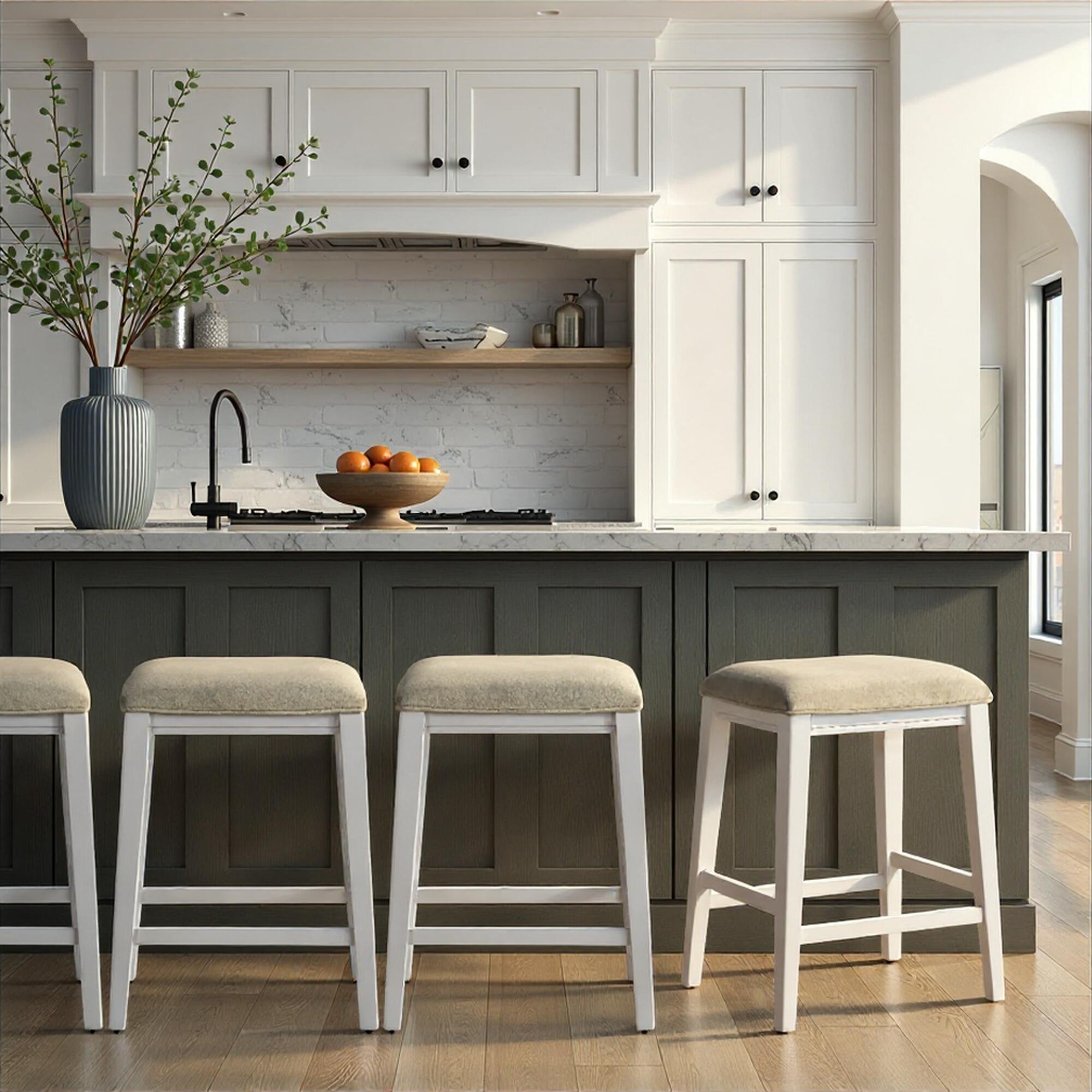 Armen Living Jane Counter Height Bar Stool, Cream/White, large