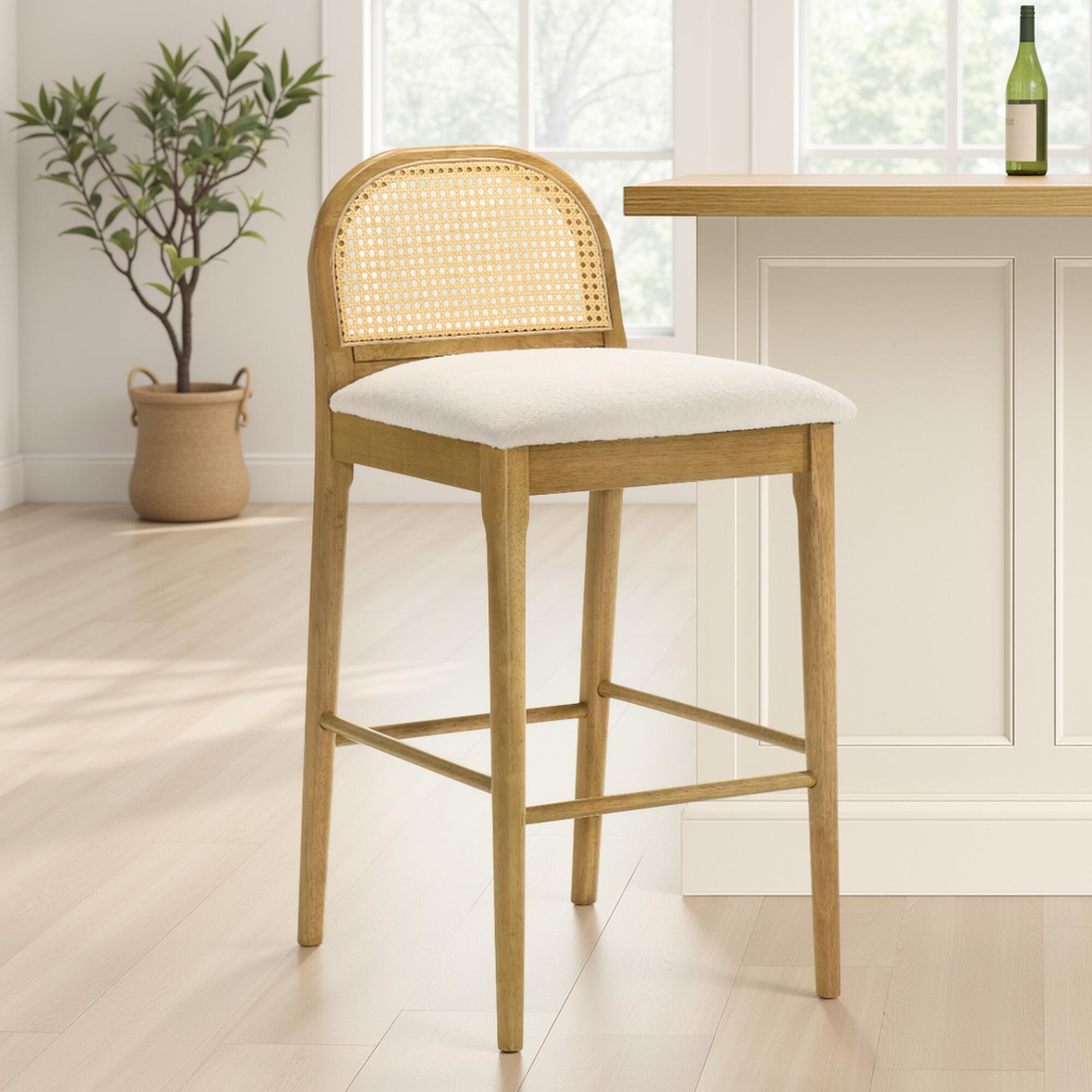 Armen Living Lucio Bar Height Bar Stool, White/Amber Glow, large