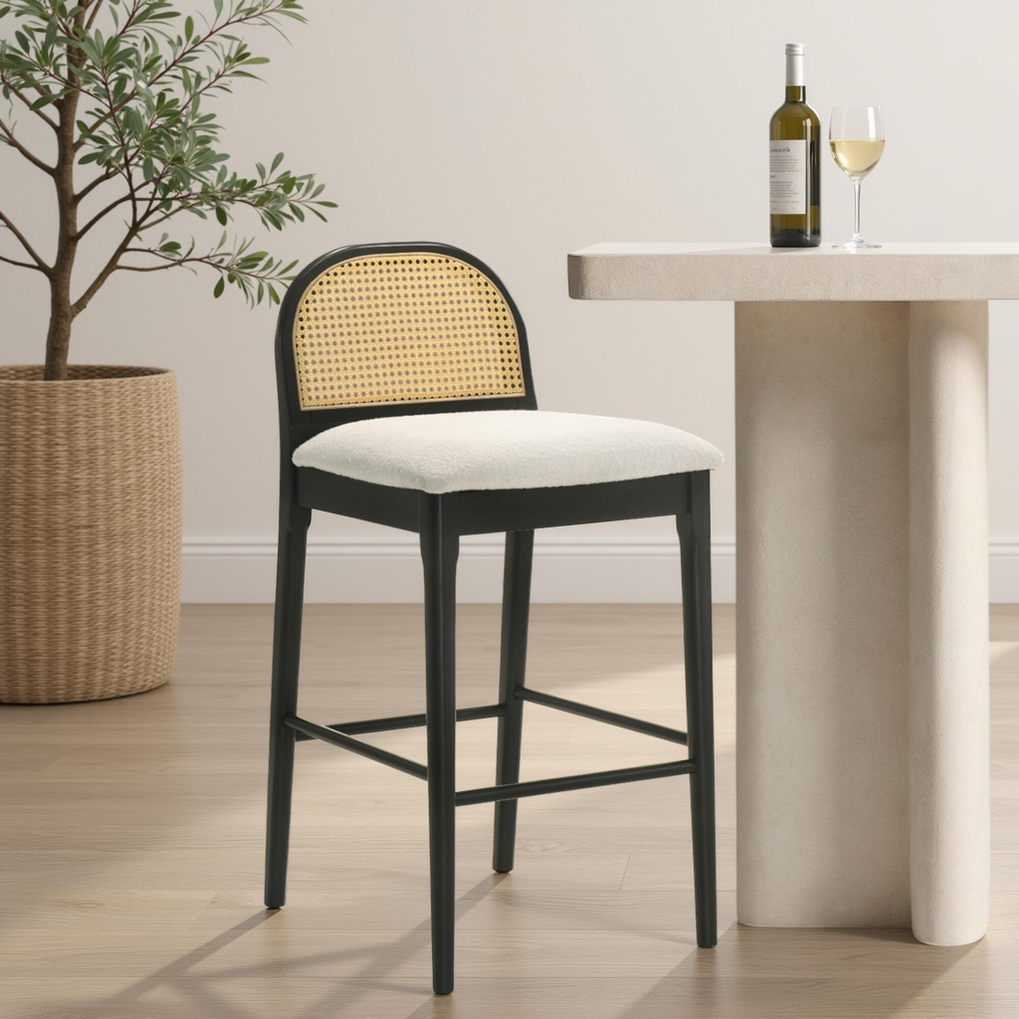Armen Living Lucio Bar Height Bar Stool, White/Black, large