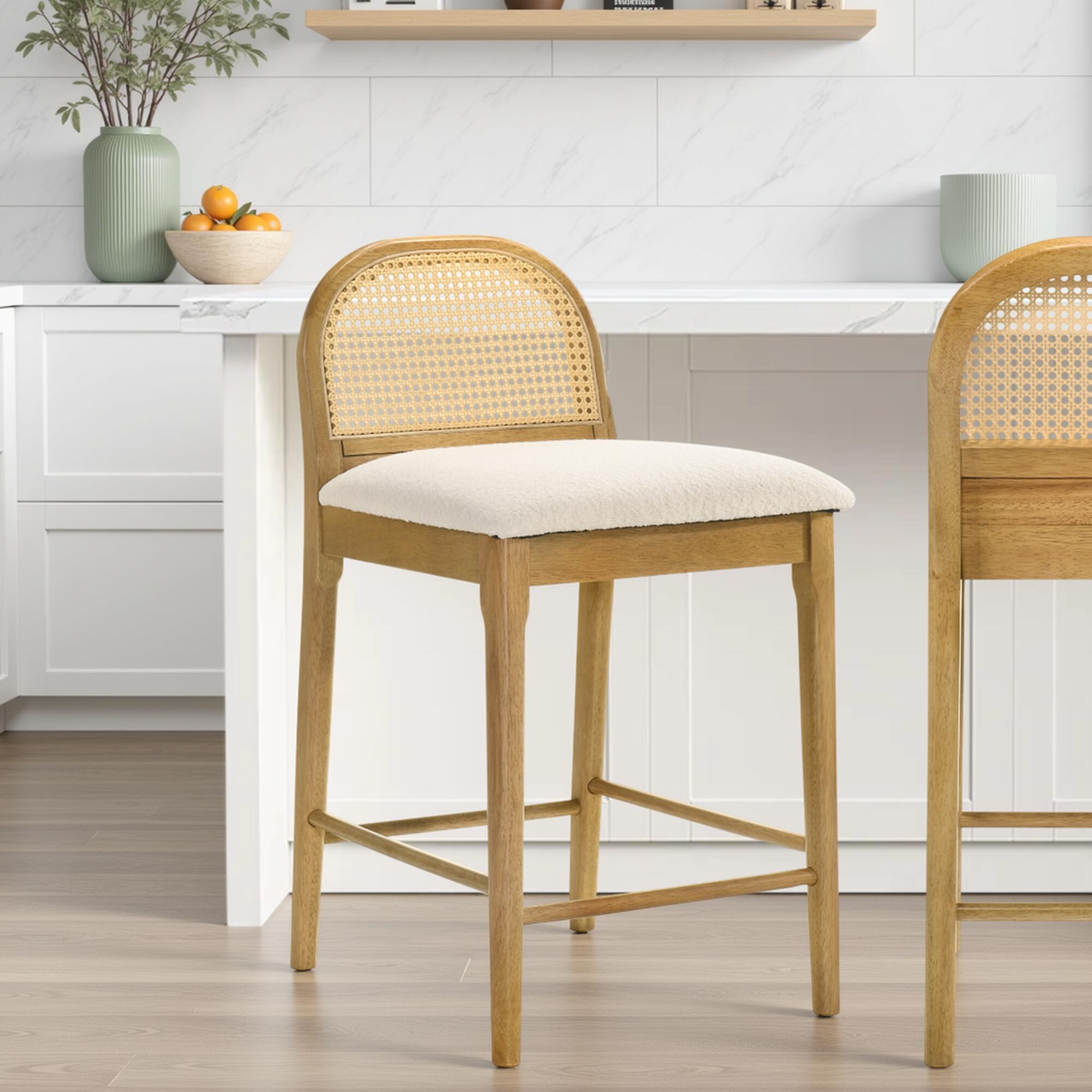 Armen Living Lucio Counter Height Bar Stool, White/Amber Glow, large