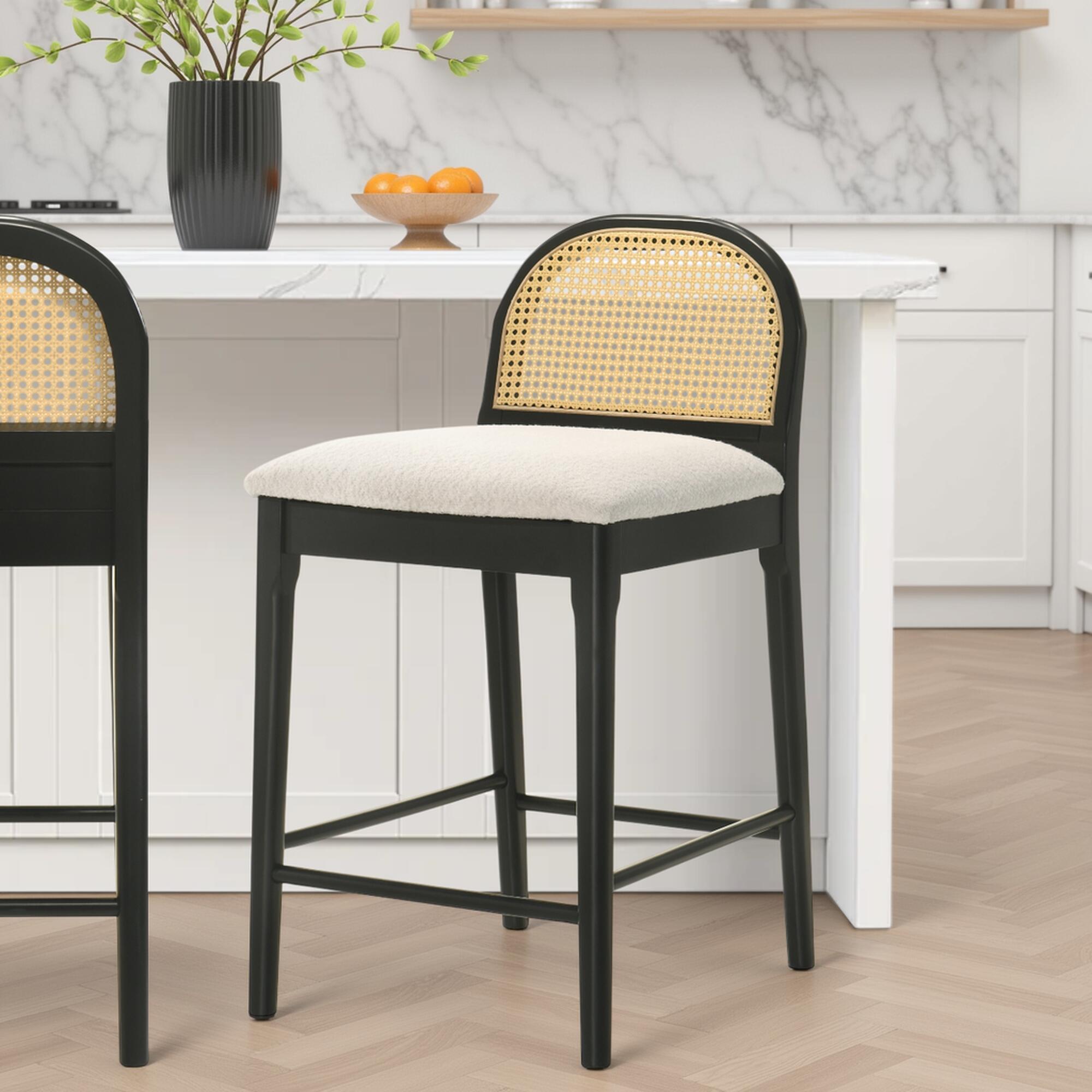 Armen Living Lucio Counter Height Bar Stool, White/Black, rollover
