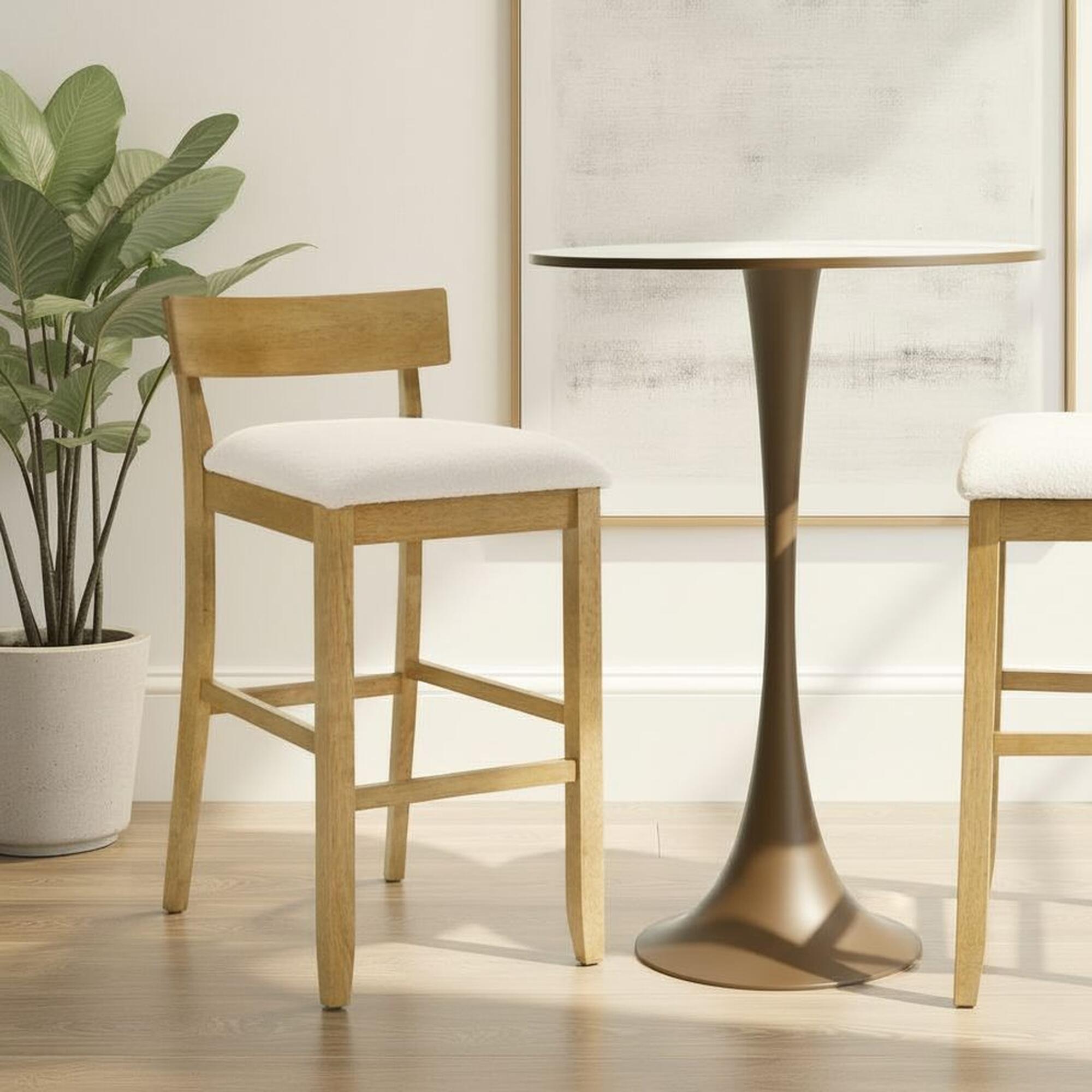 Armen Living Merie Bar Height Bar Stool, White/Amber Glow, rollover