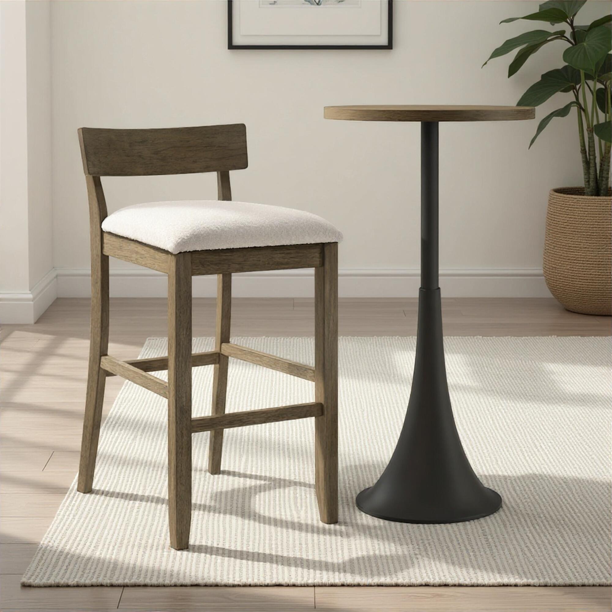 Armen Living Merie Bar Height Bar Stool, White/Putty Brown, large