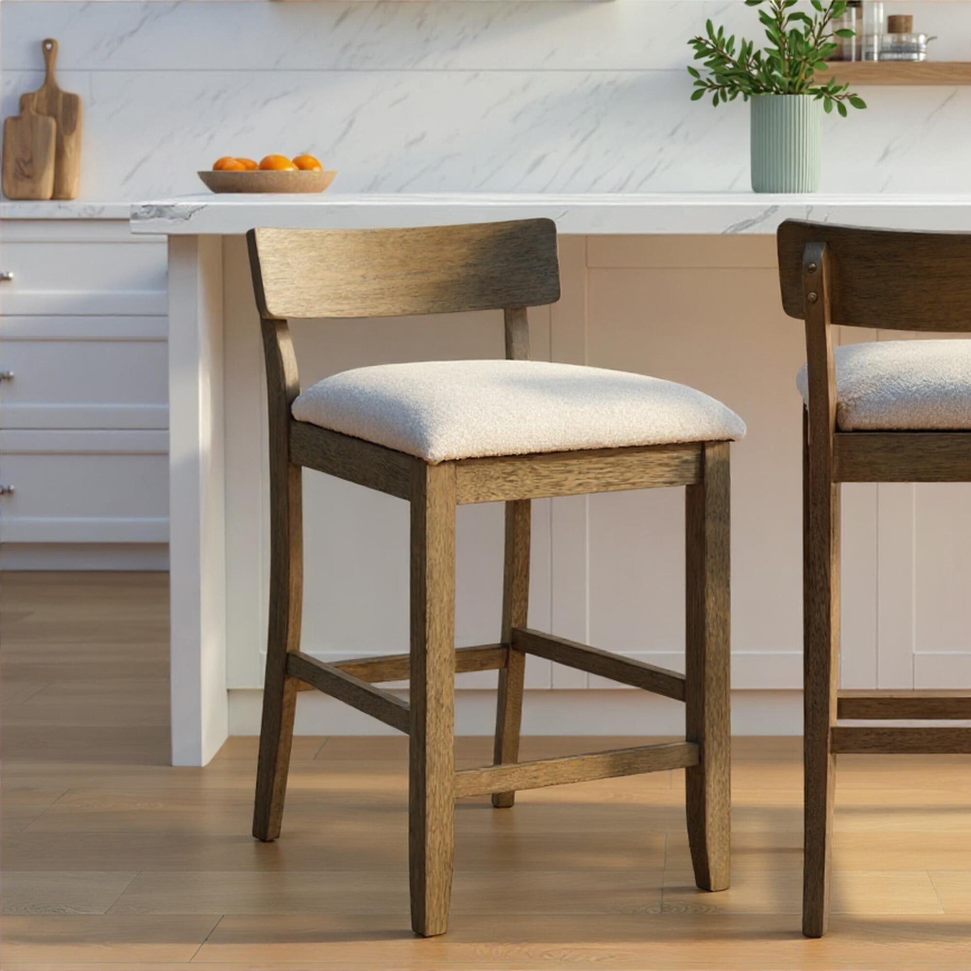 Armen Living Merie Counter Height Bar Stool, White/Putty Brown, rollover