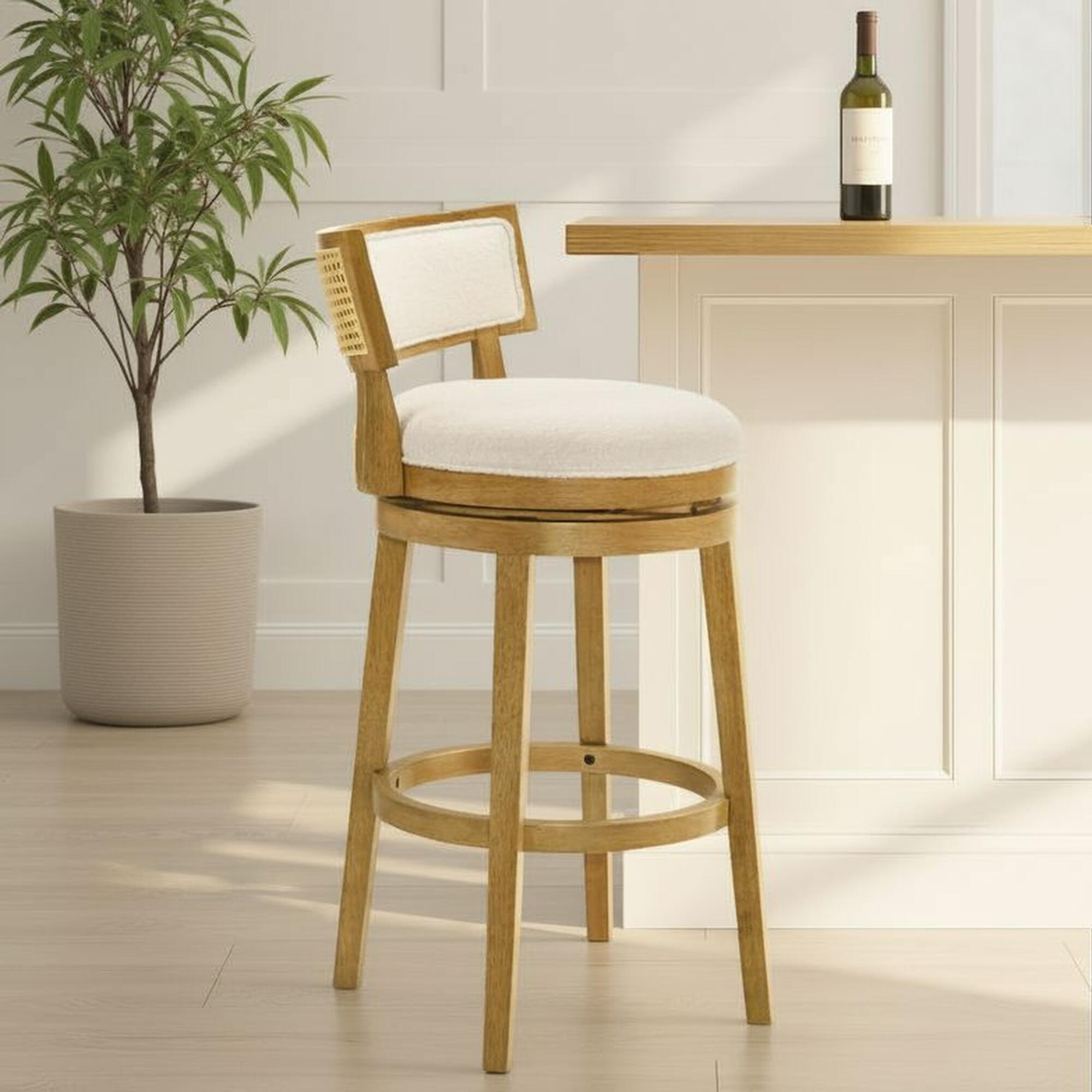 Armen Living Noely Bar Height Bar Stool, White/Amber Glow, large