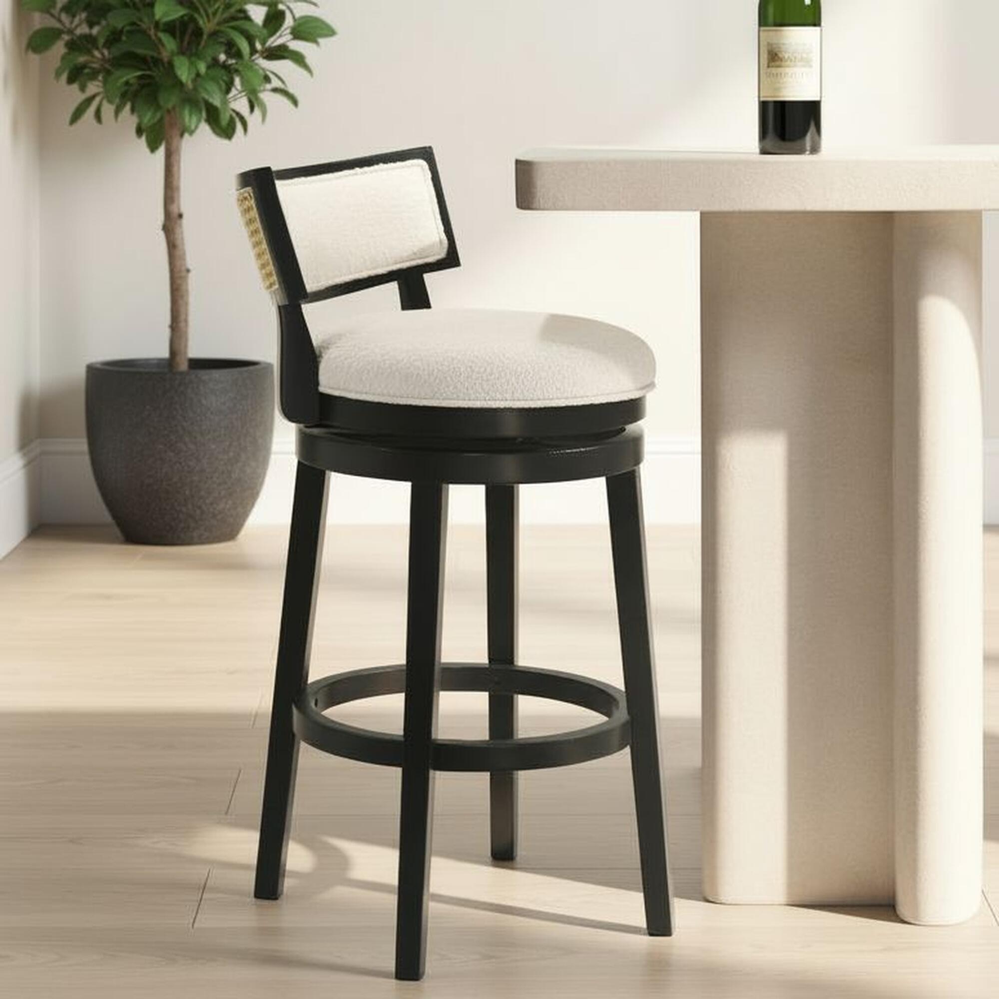 Armen Living Noely Bar Height Bar Stool, White/Black, rollover