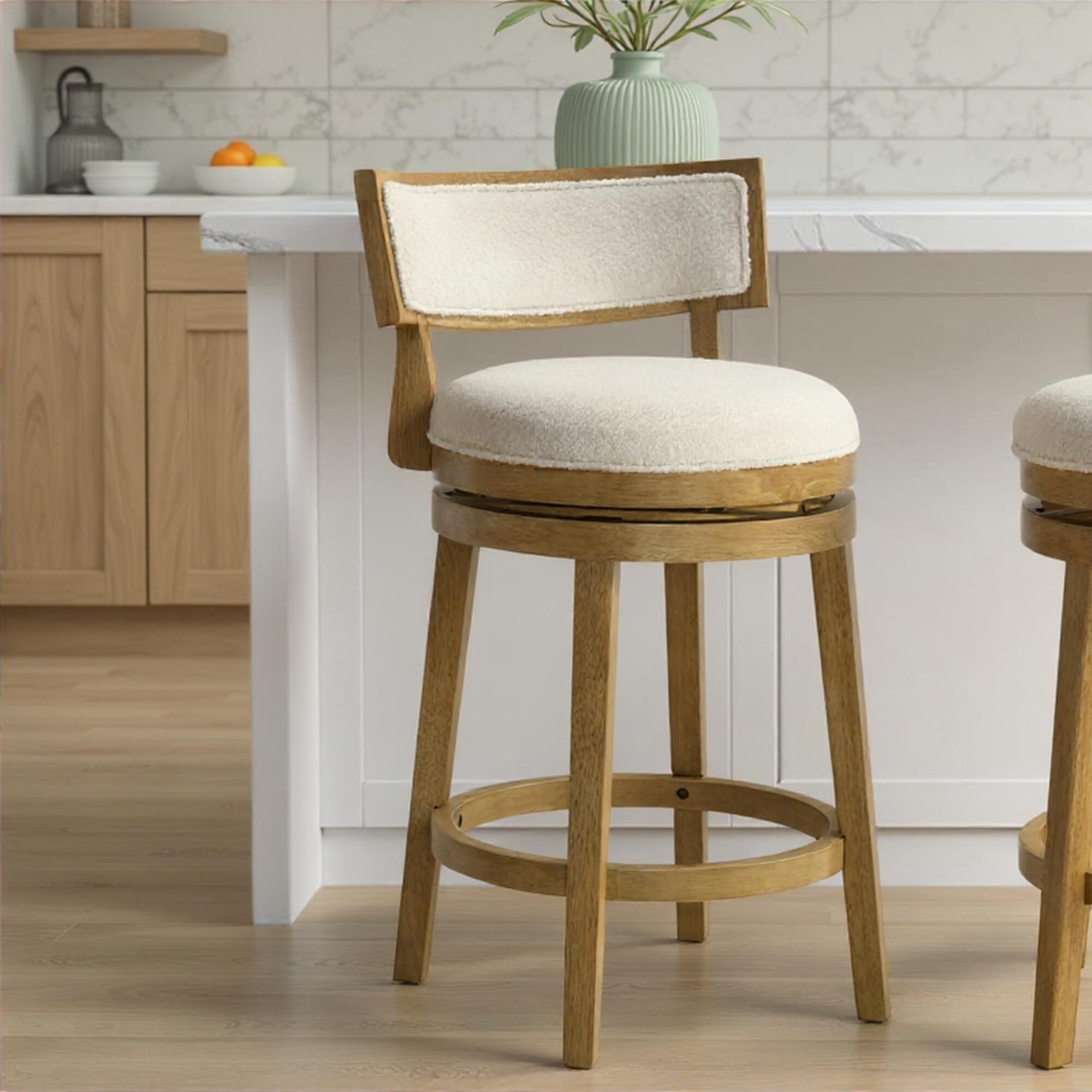 Armen Living Noely Counter Height Bar Stool, White/Amber Glow, rollover