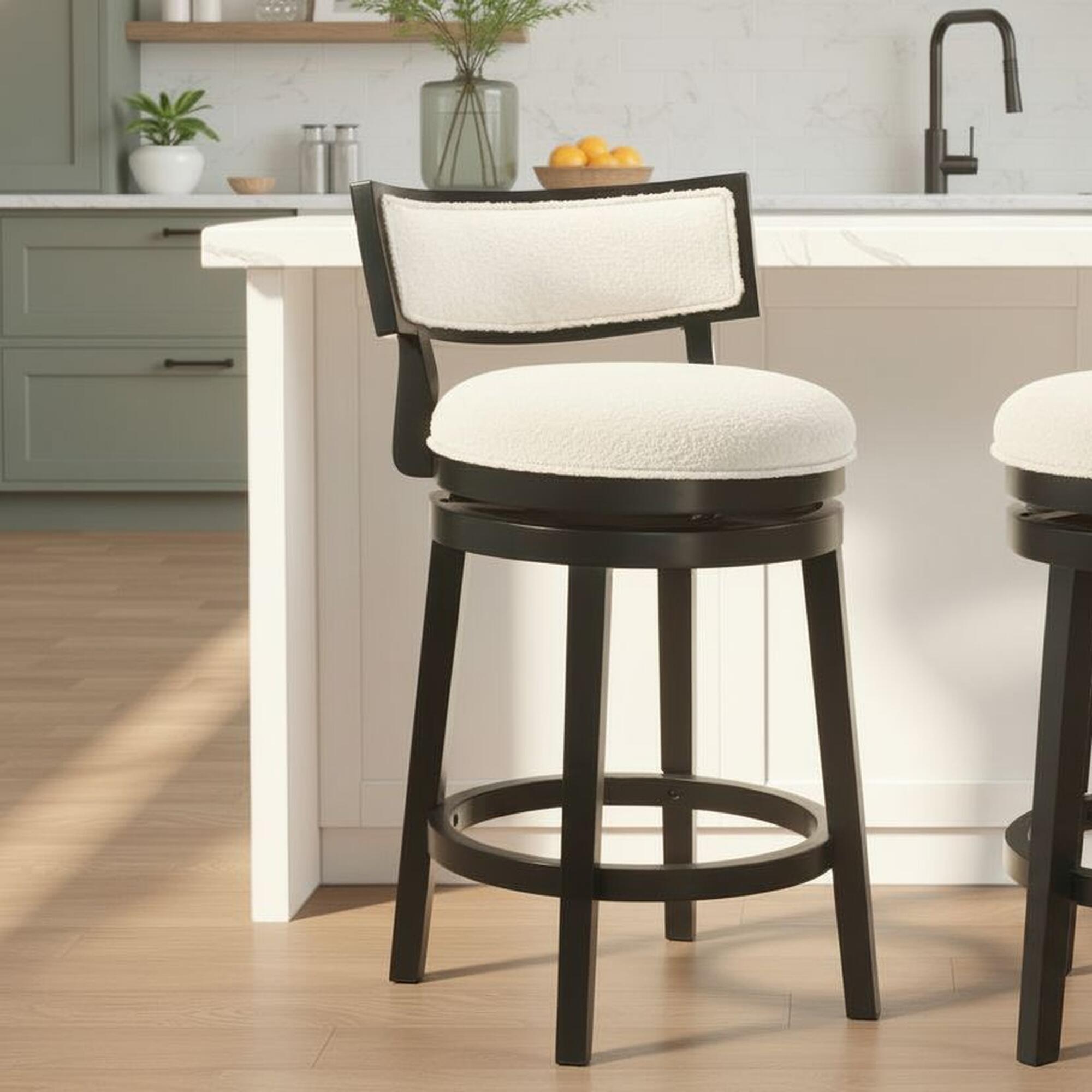 Armen Living Noely Counter Height Bar Stool, White/Black, large