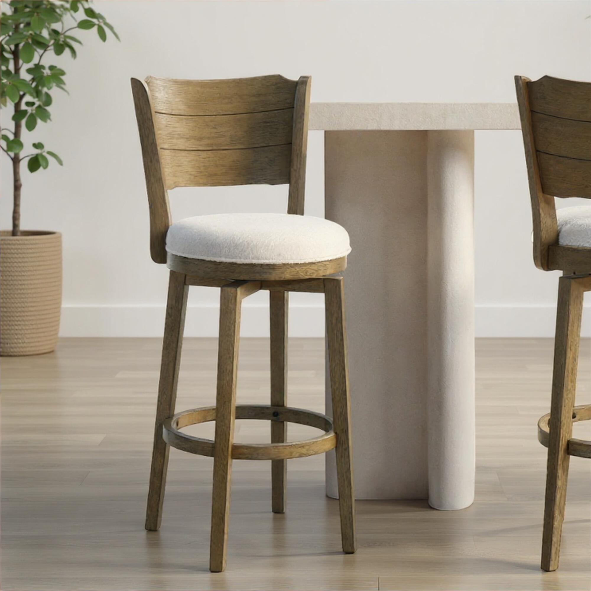 Armen Living Winsley Bar Height Bar Stool, White/Putty Brown, rollover