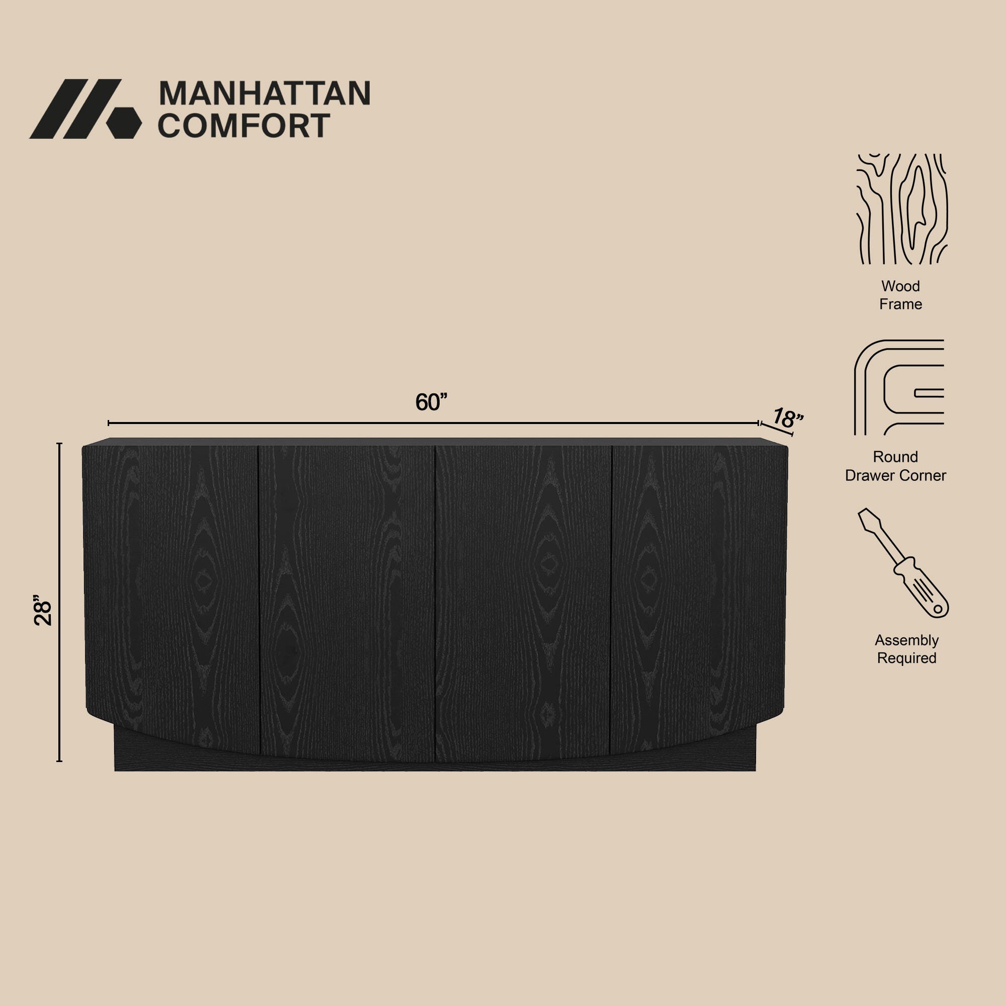 Manhattan Comfort Ardea Sideboard, Black, large