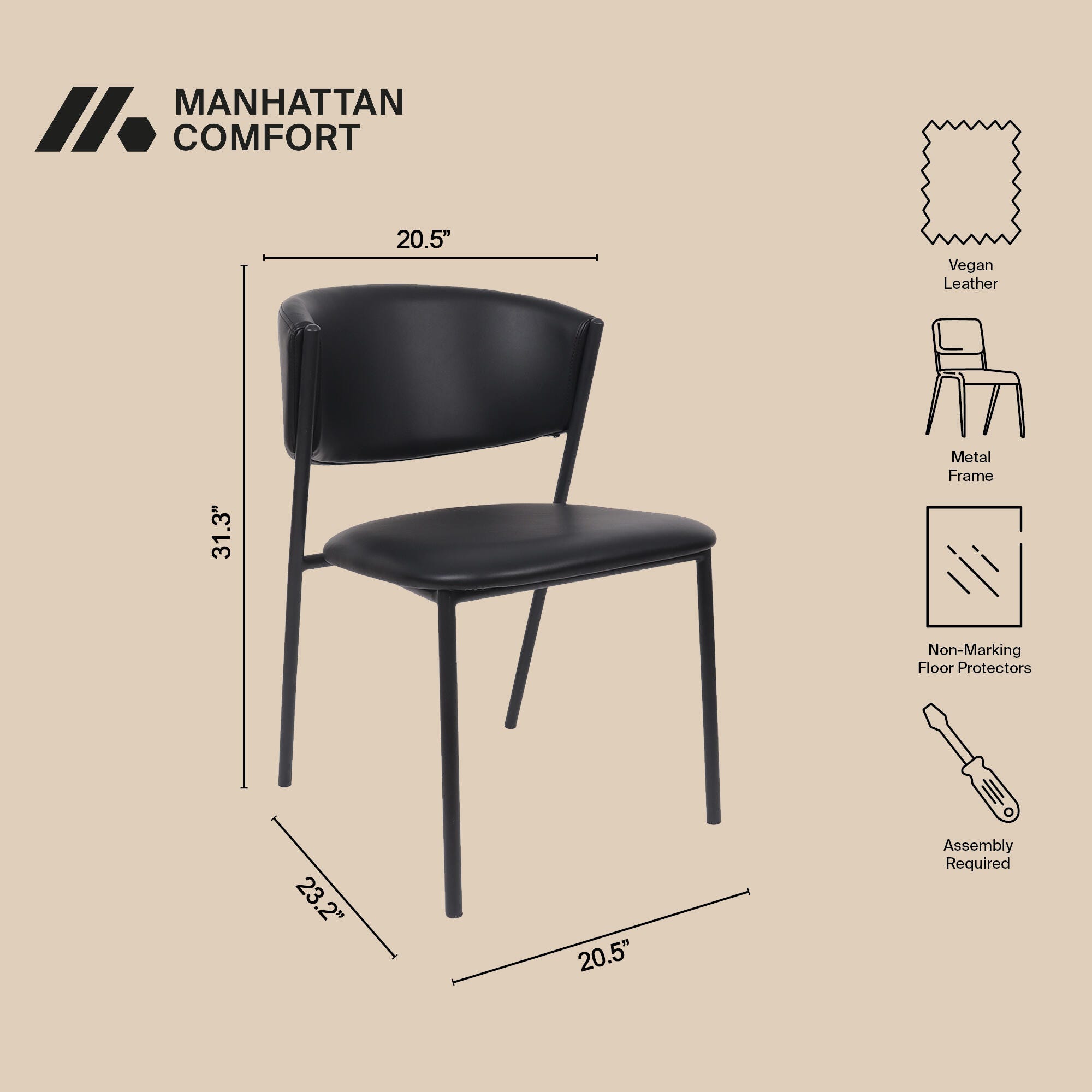 Manhattan Comfort Drift Dining Chair (Set of 4), Black, large
