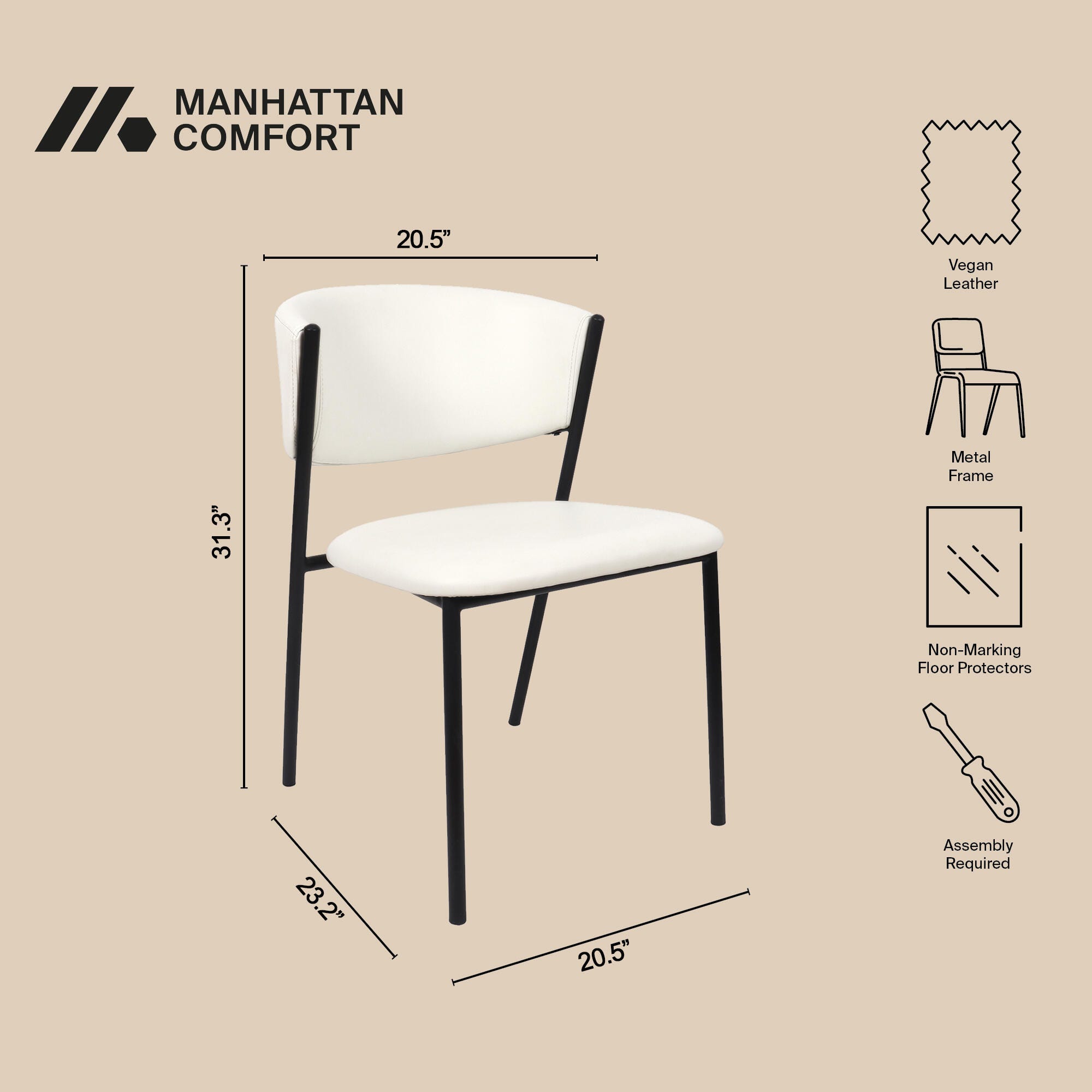 Manhattan Comfort Drift Dining Chair (Set of 4), Ivory, large