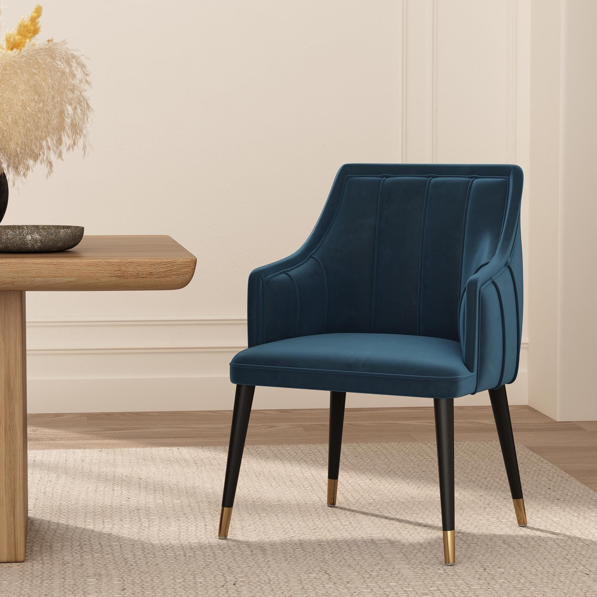 Manhattan Comfort Eda Solid Dining Armchair, Midnight Blue, rollover